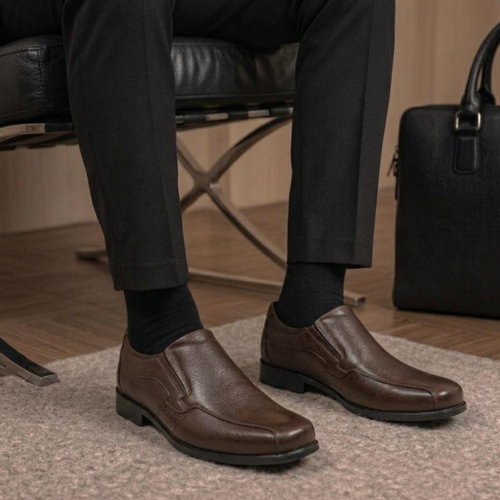 Sapato Masculino Casual Social em Couro Conforto Macio Anatômico Marrom