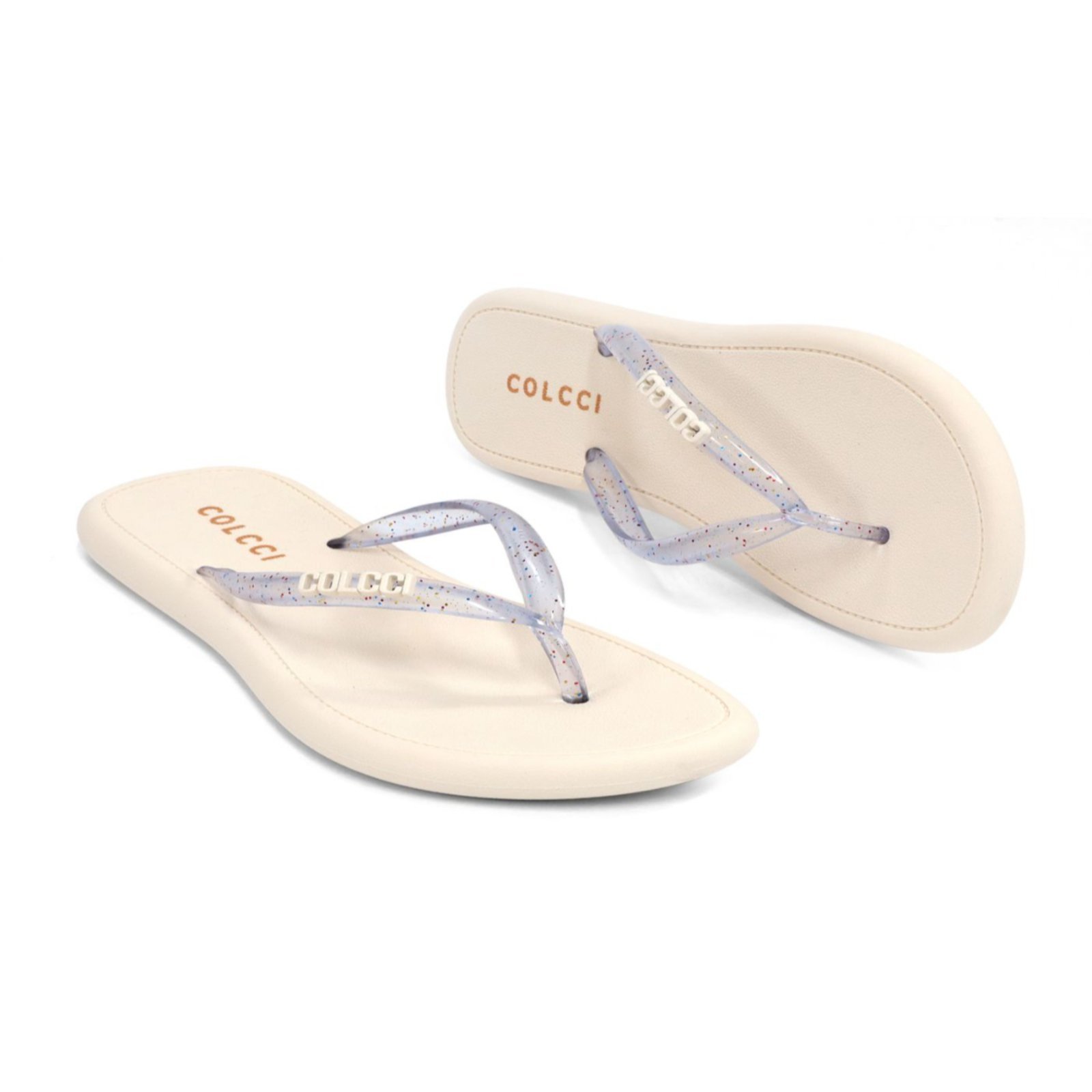 Chinelo Feminino Atalaia Colcci Techfit Tira Translúcida com Glitter Off Shell
