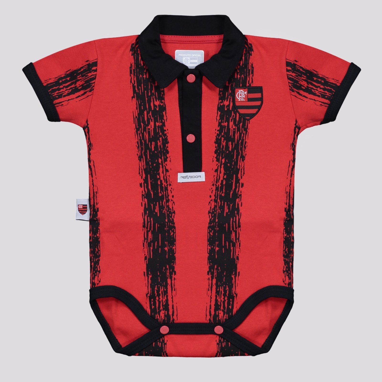 Body Polo Flamengo Listrado Vermelho e Preto