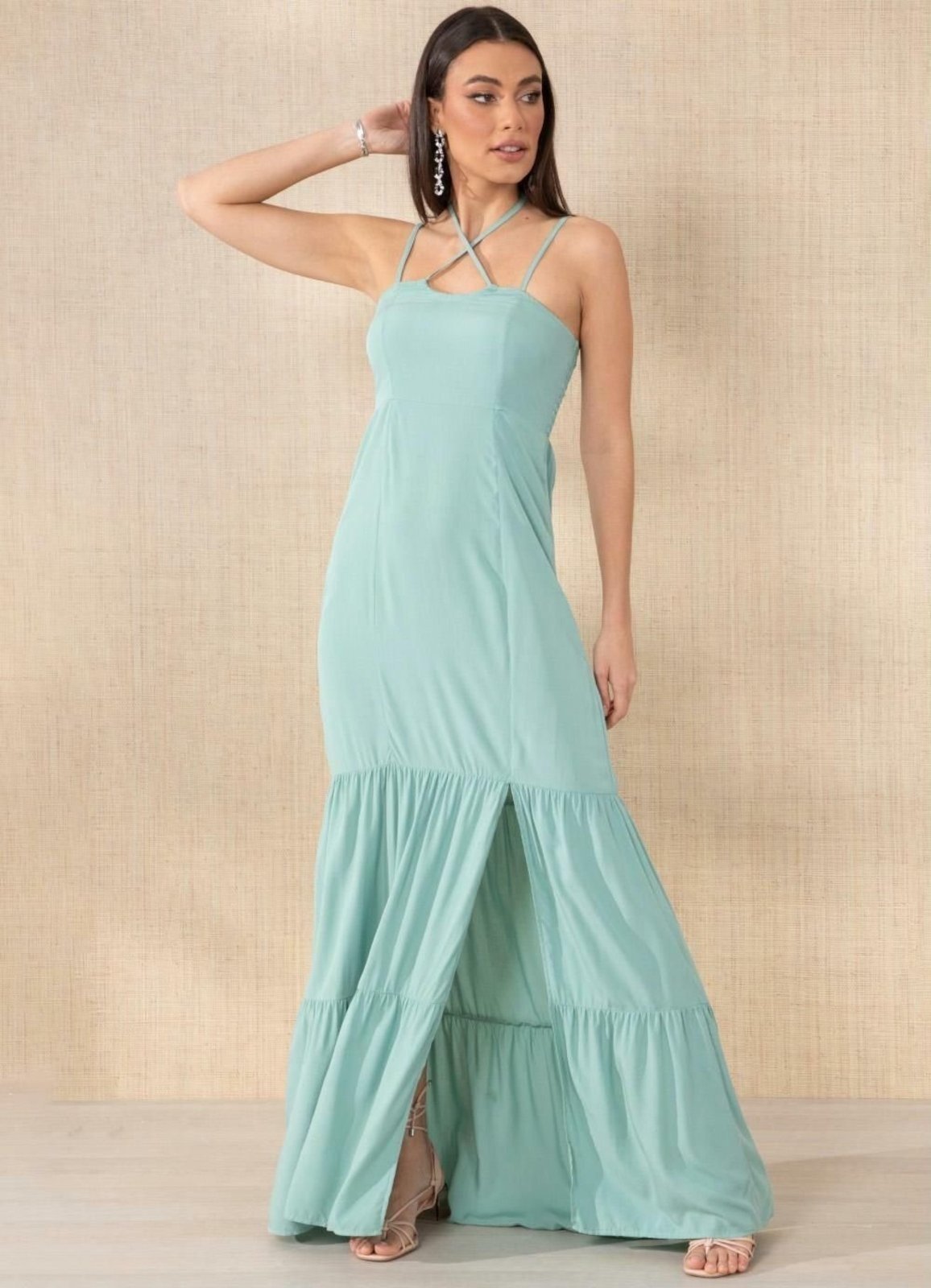 Vestido Alças Cruzadas Verde Quintess