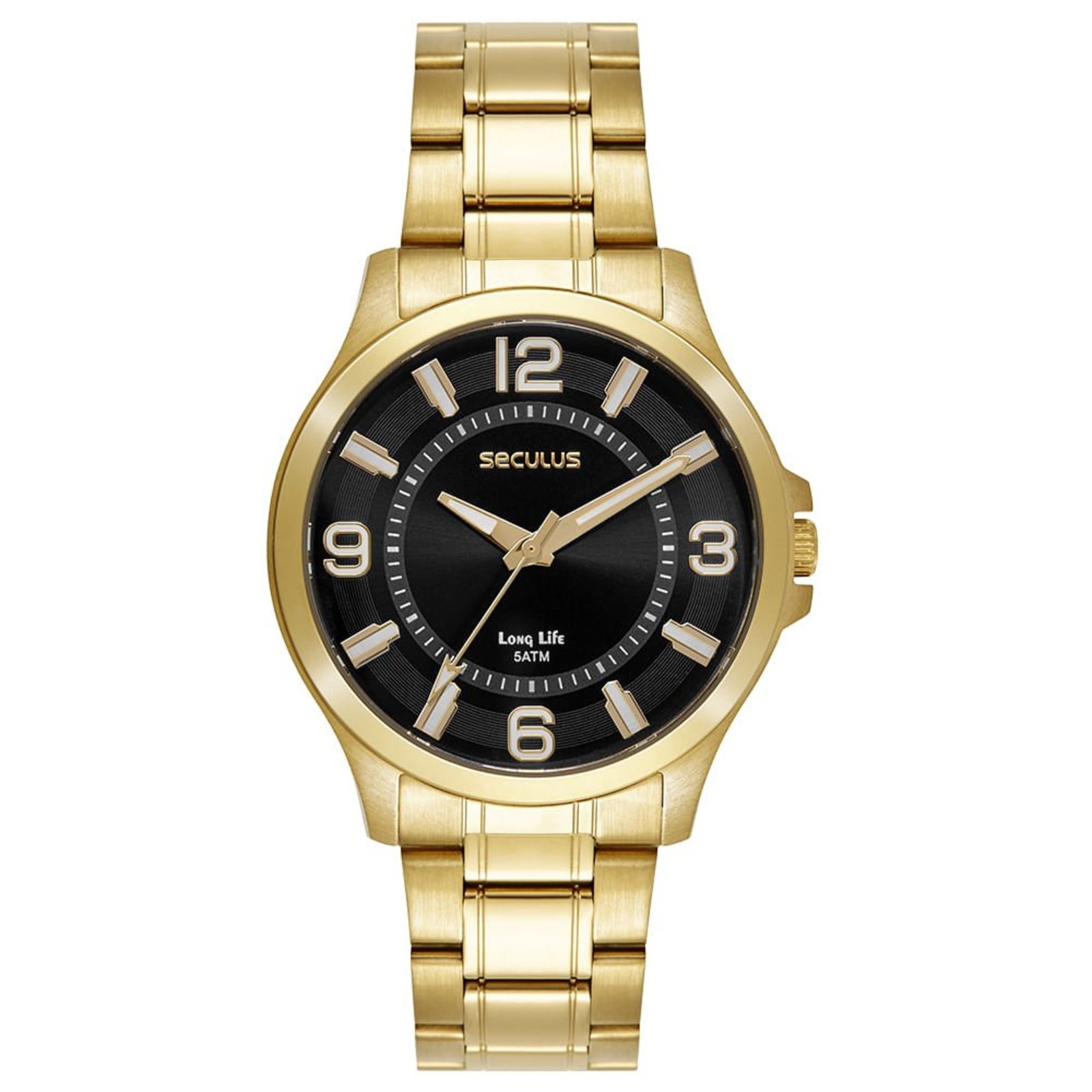 Relógio Seculus Masculino Clássico Preto Dourado Seculus