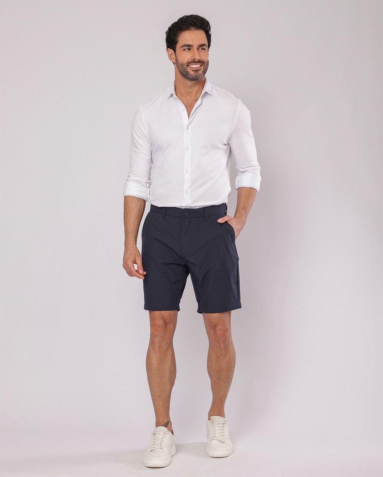 Bermuda Alfaiataria Masculina Microfibra Regulador de Fivela 11140 Azul Marinho Consciência