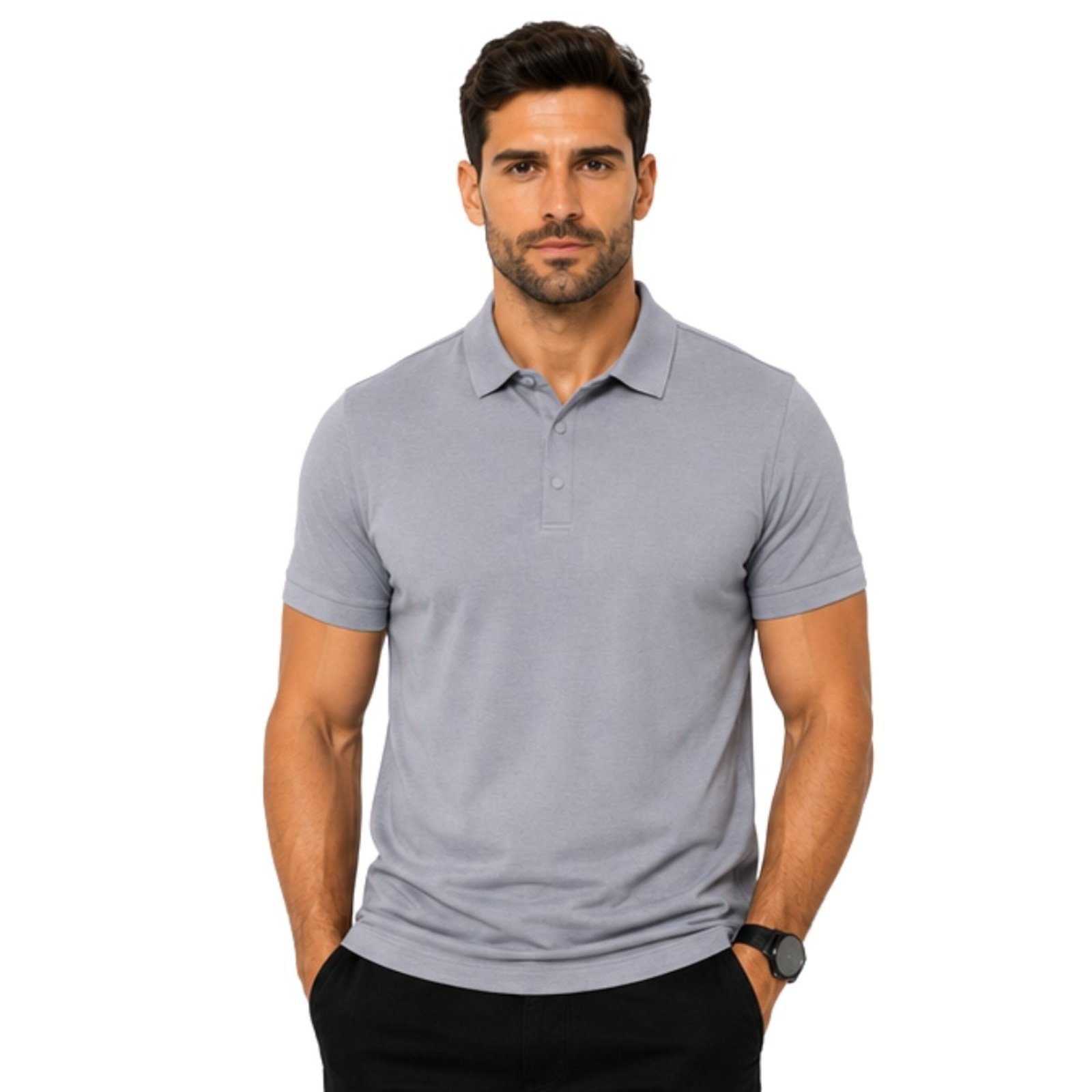 Camisa Polo Masculina Poliamida Leve Estilo Casual Sport Cinza