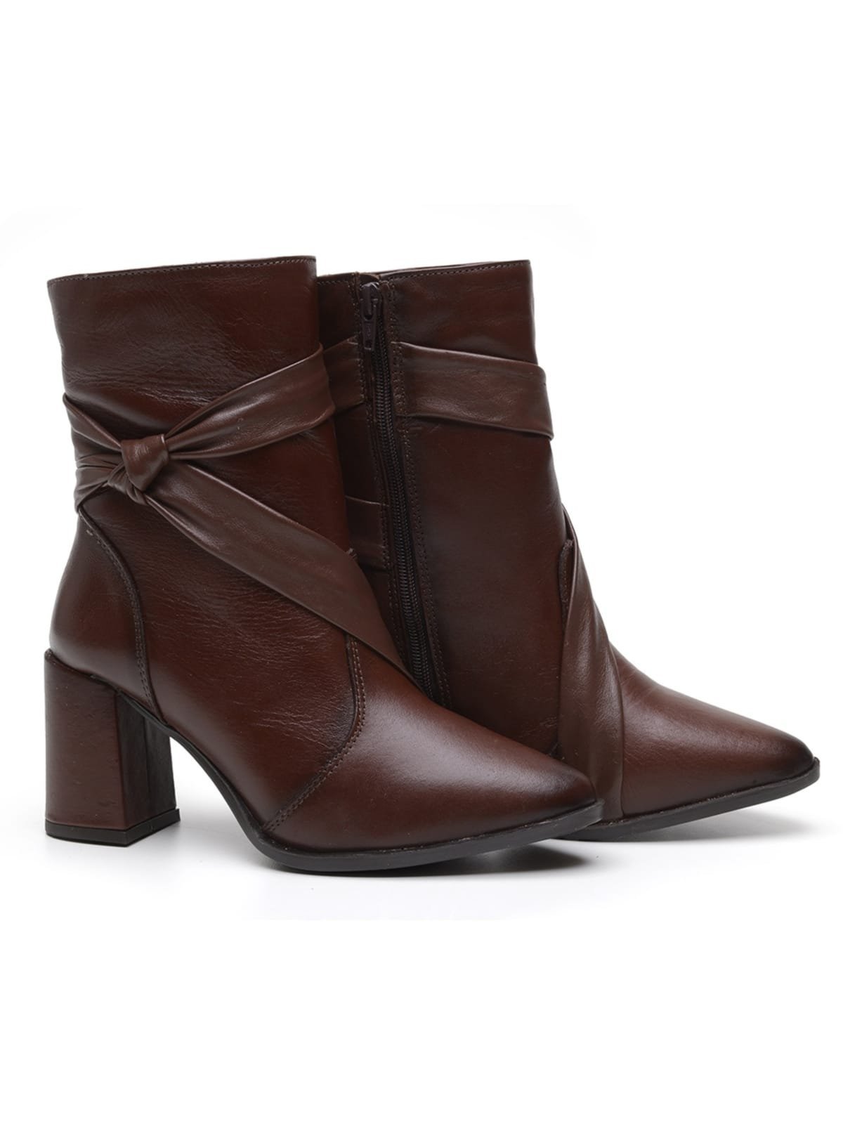 Bota Feminina Couro Legítimo Elegante Amália Zíper Lateral Pinhão
