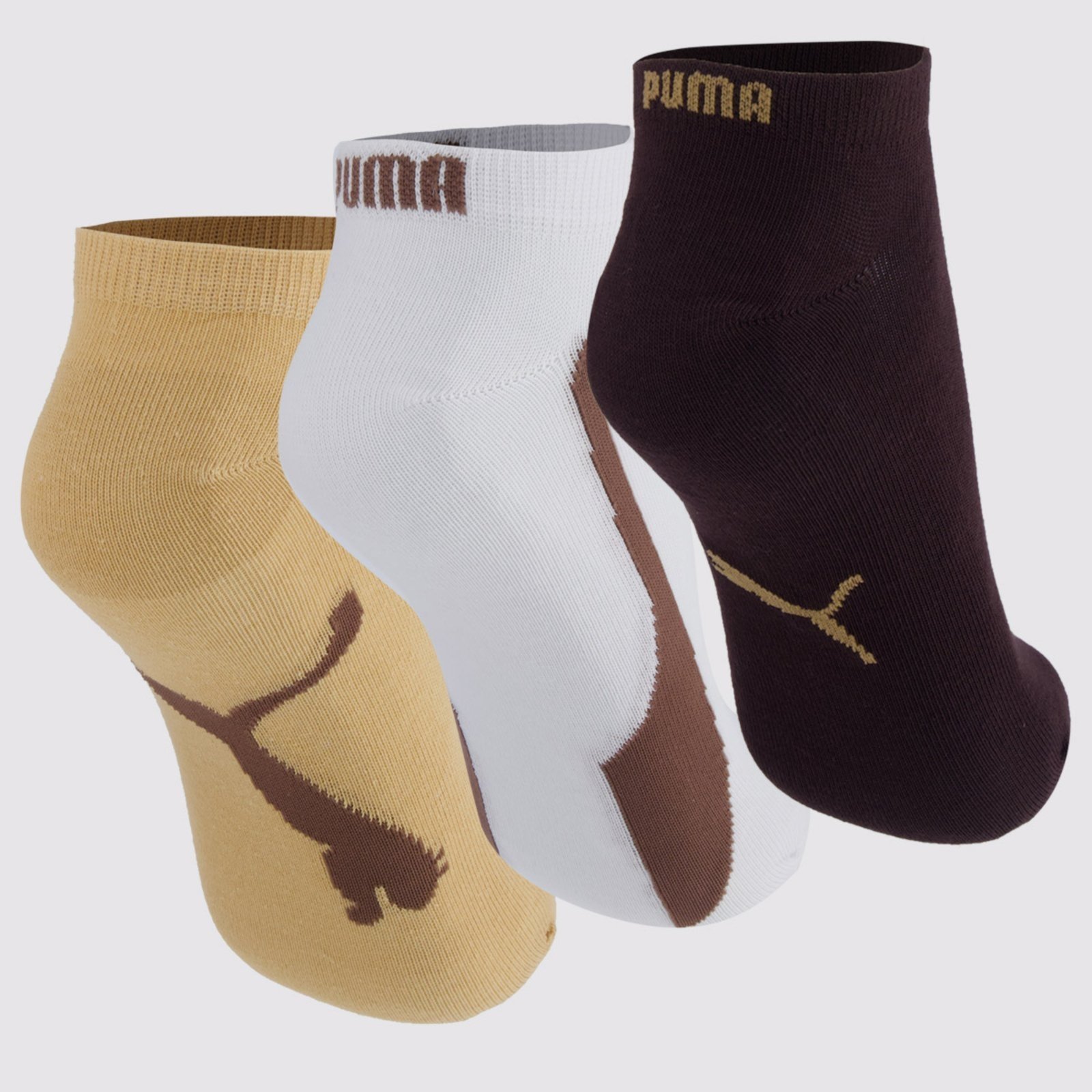 Vista 3 Kit Meia Puma Sapatilha 3 Pares Preta Branca e Bege marrom Puma marrom