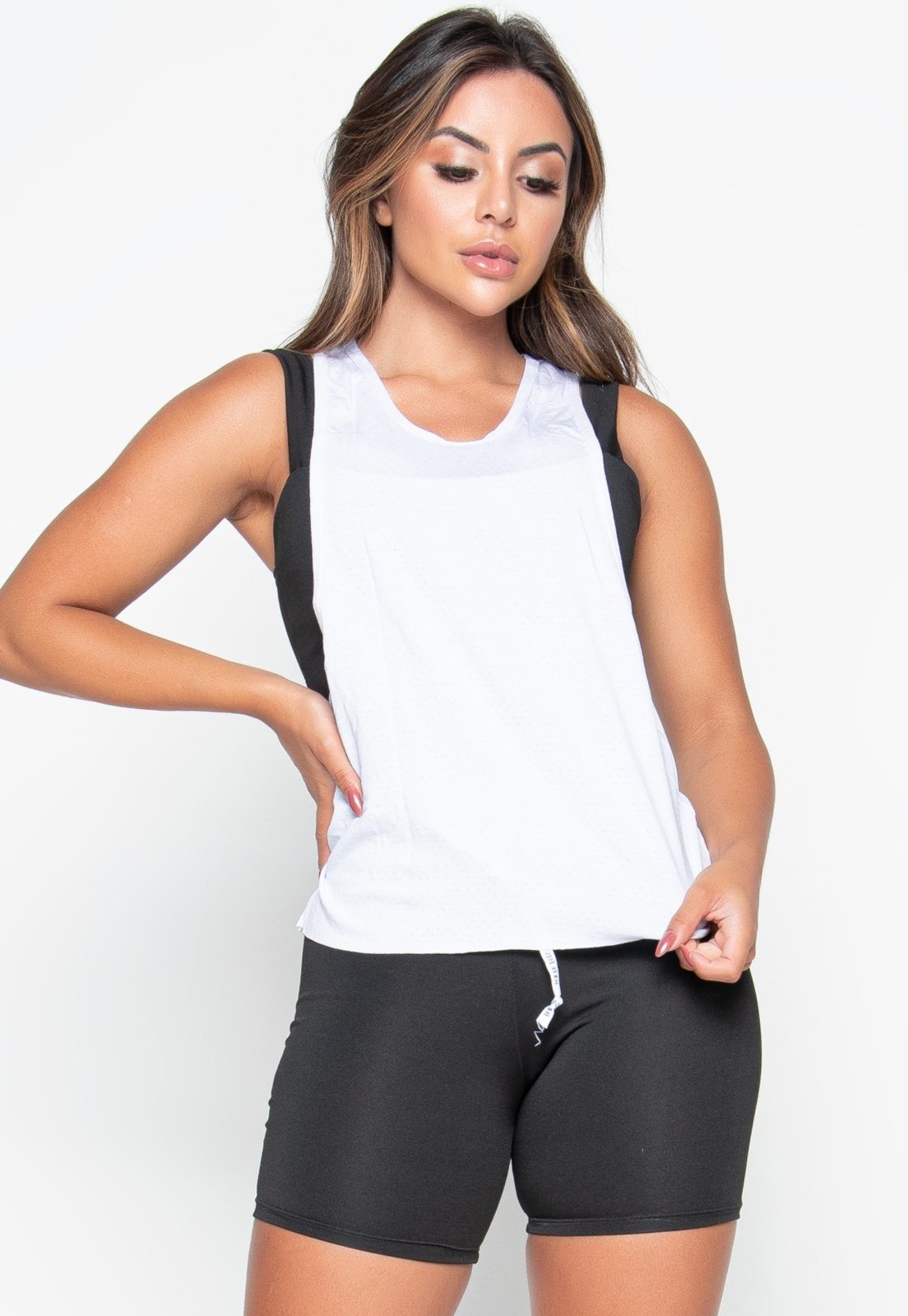 Blusa Regata Bravaa Store Dry Fit Furadinha Blusa Fitness Academia 095 Branco