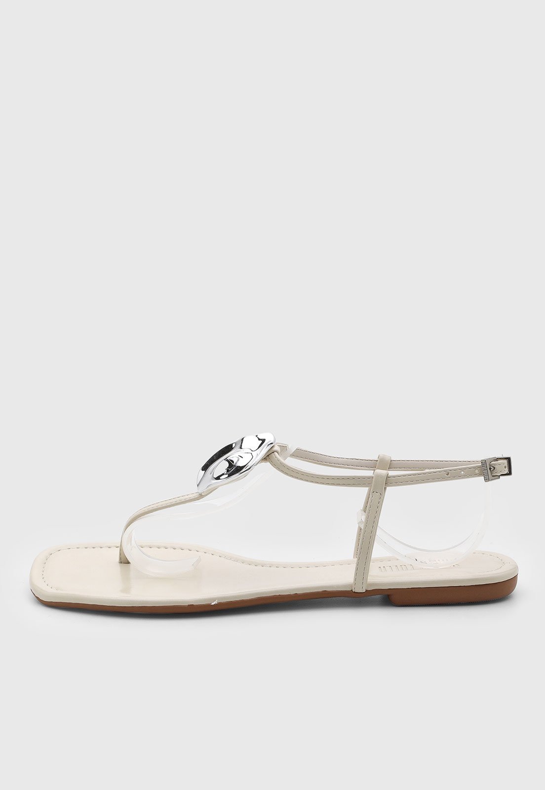 Rasteira Feminina Santa Lolla Detalhe Metalizado Off-White