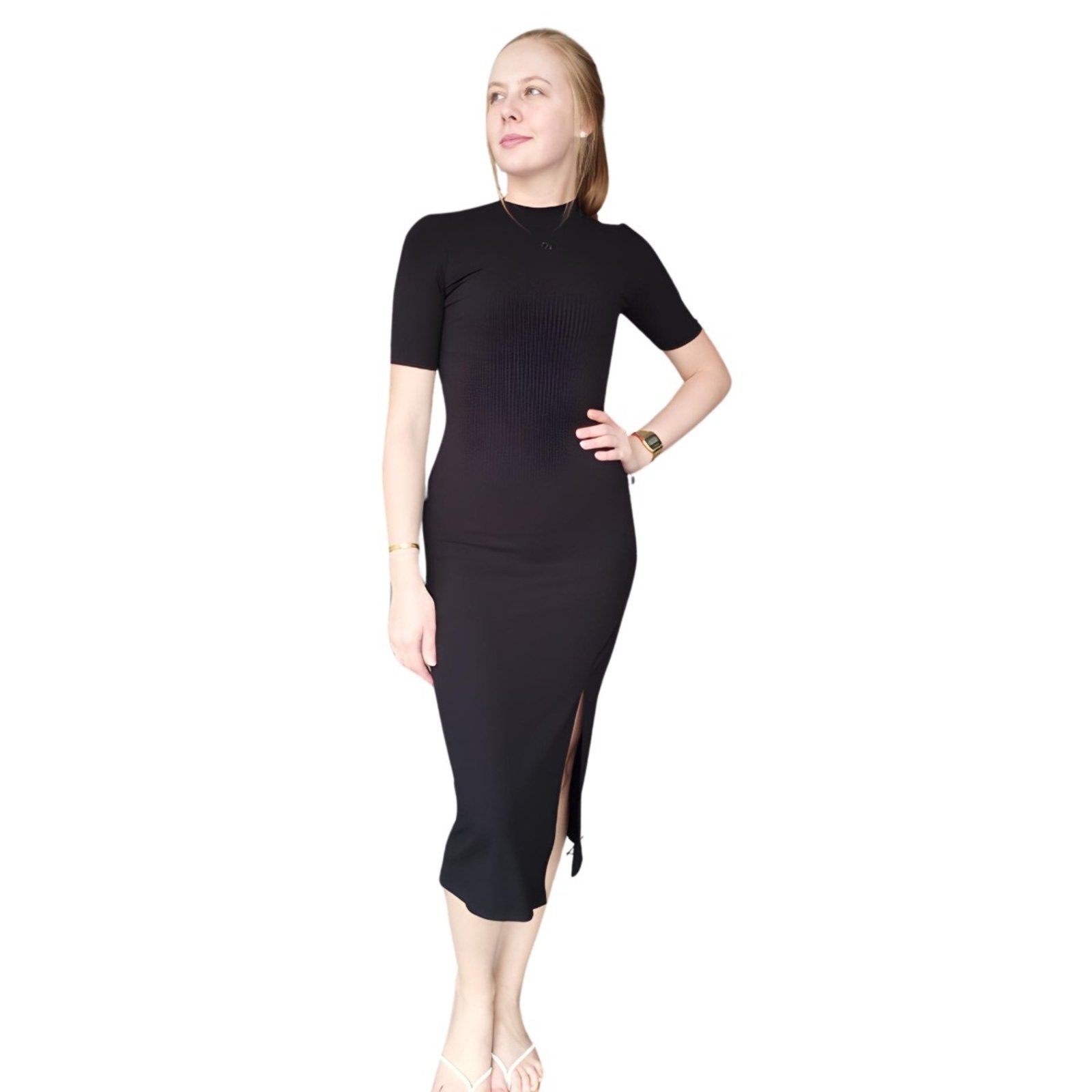 Vestido Canelado Fenda Colcci