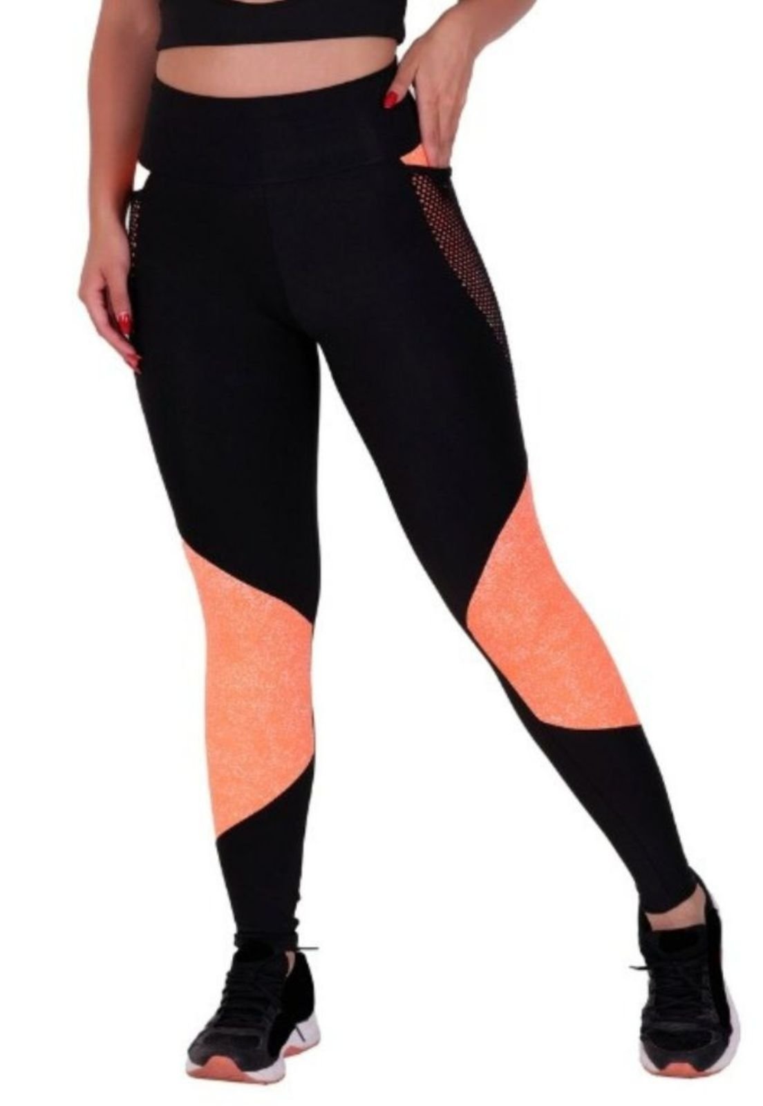 Calça Legging Fitness Terra e Mar Cintura Alta com Bolso para Academia Laranja