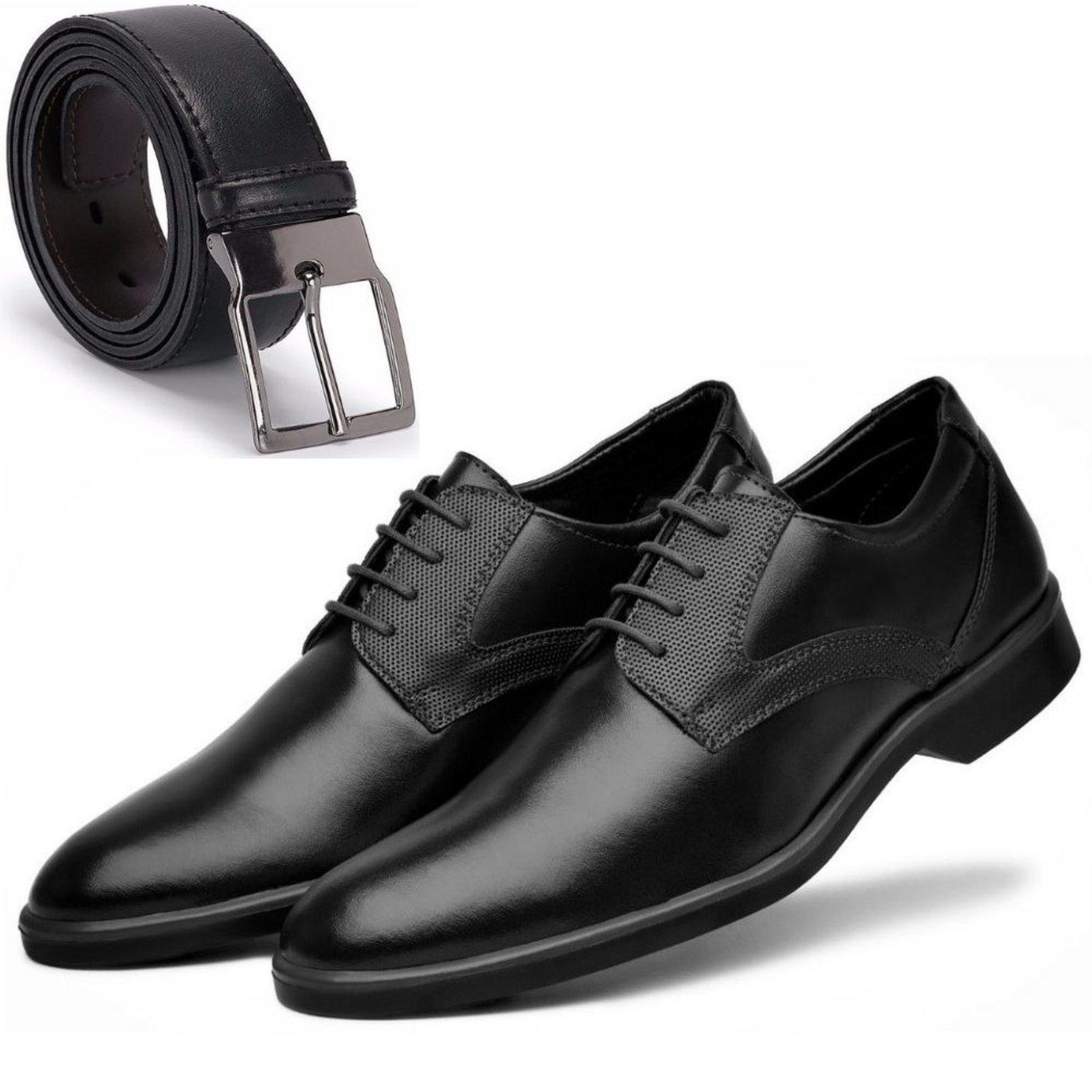 Kit Sapato Social Casual Oxford com Cadarço + Cinto Social Dupla Face
