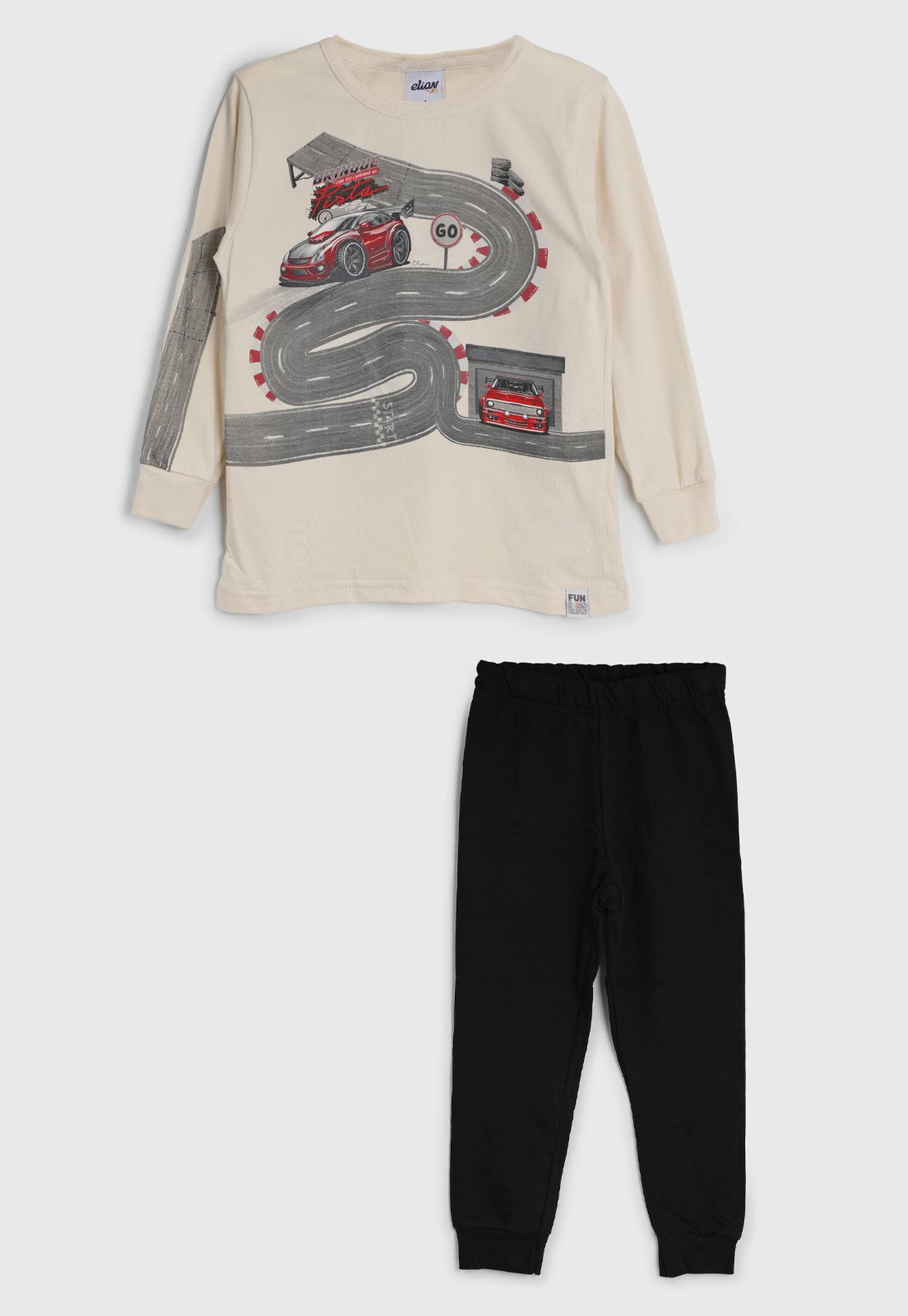 Infantil - Conjunto Elian Estampa Pista de Corrida Bege