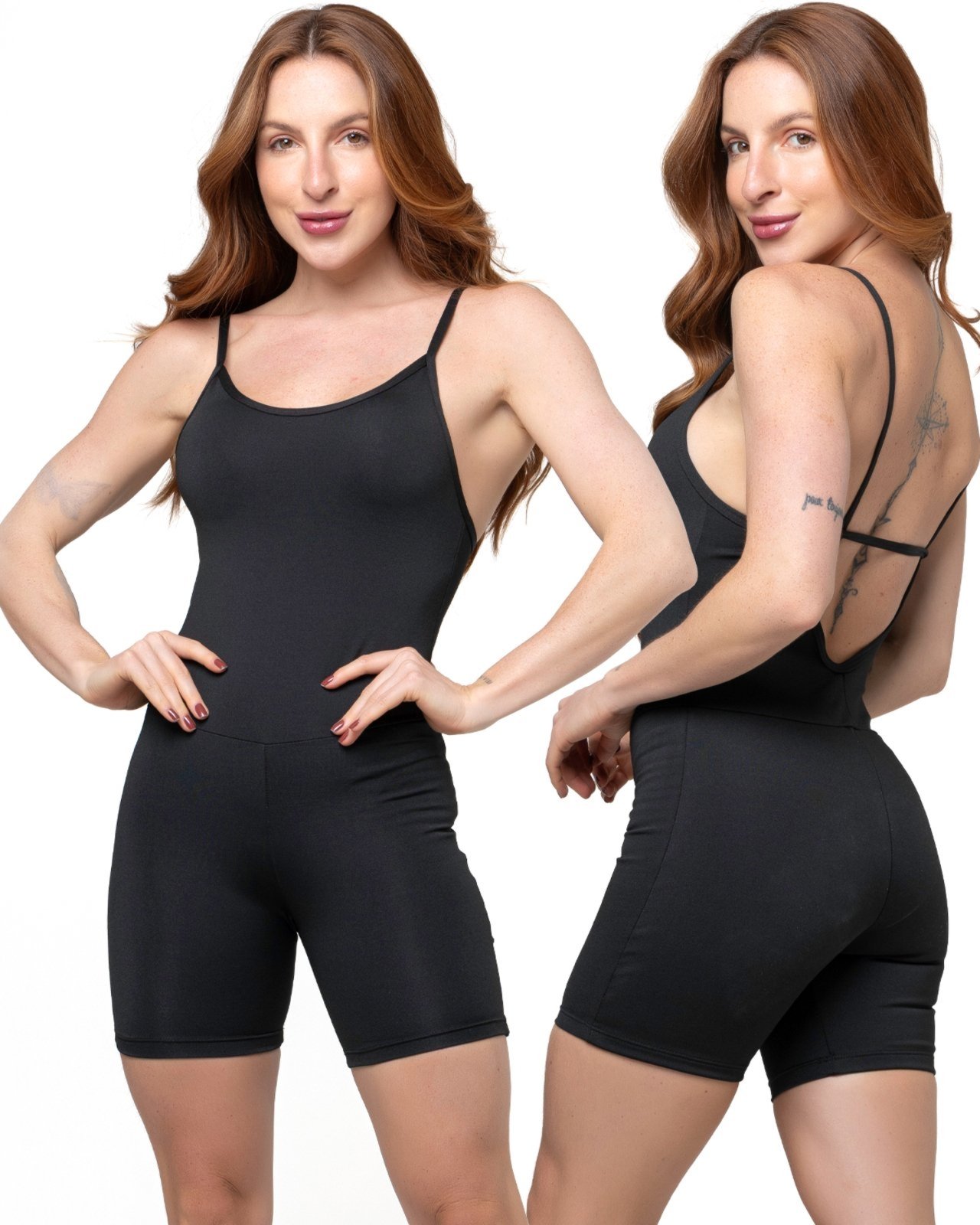 Macaquinho Fitness Alcinha Slim Zero Transparência Forrado Academia Macacão 048 PRETO