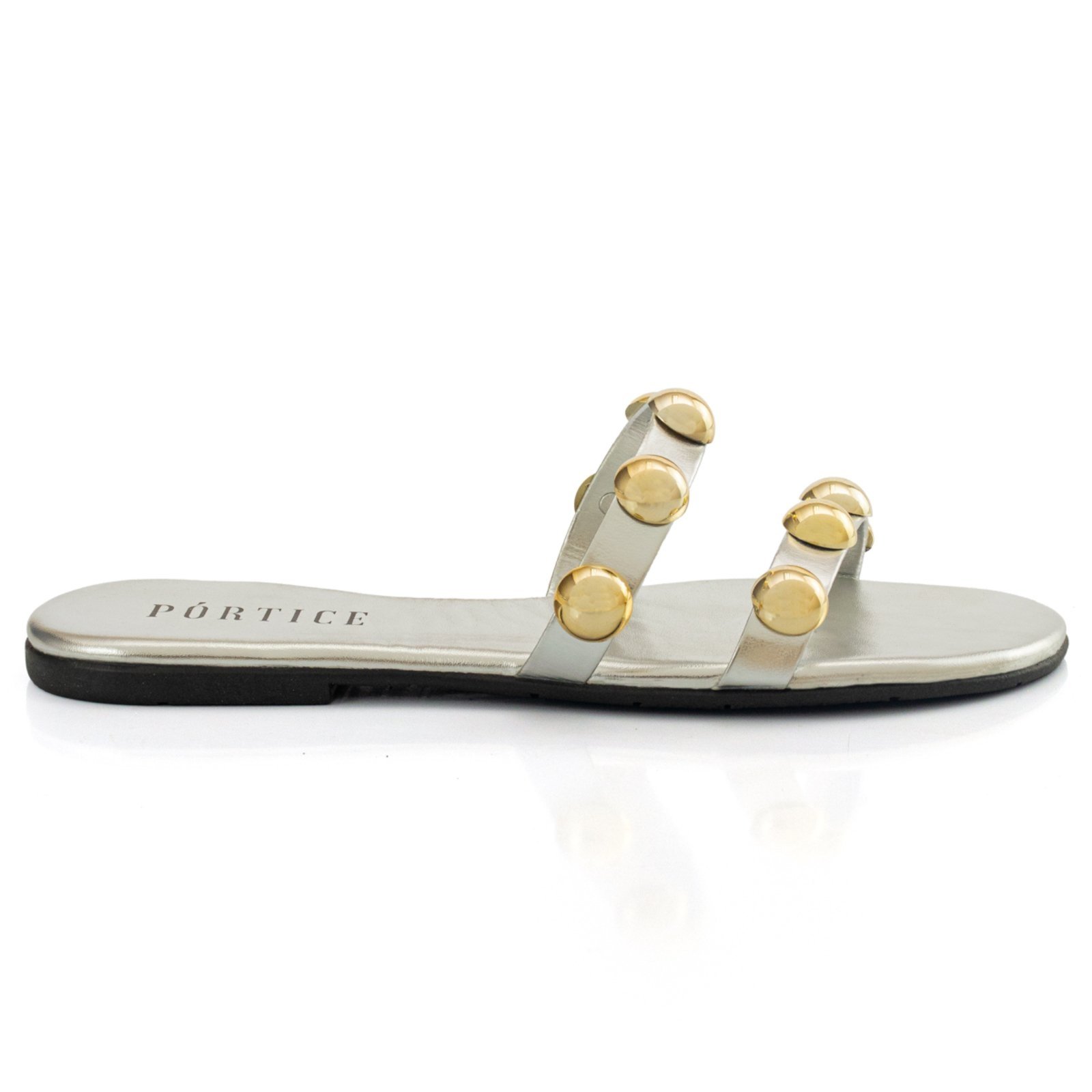 Sandália Feminina Rasteira Flatform Rasteirinha Metal Enfeite Metalizado Brilho Prata