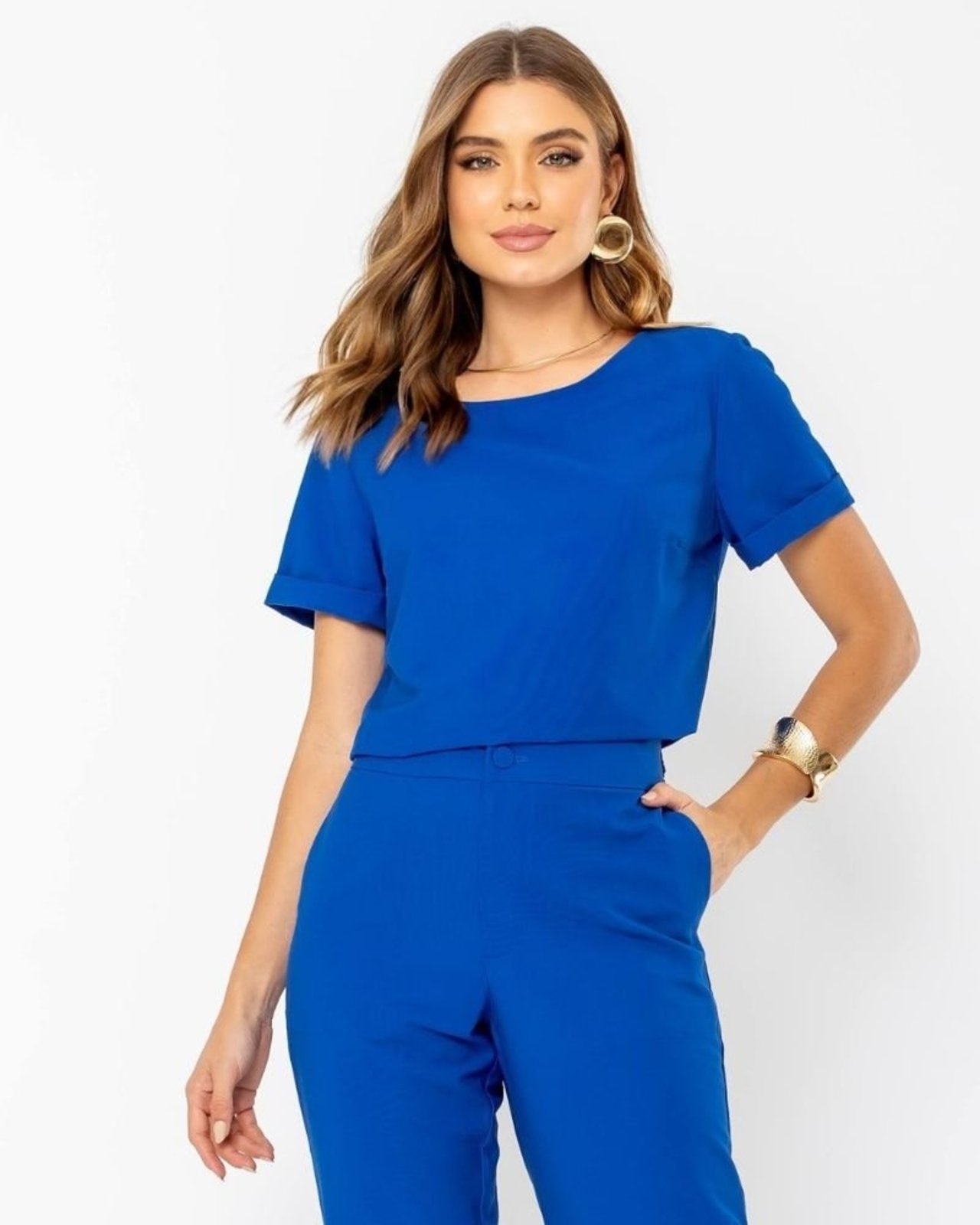 BLUSA MANGA CURTA VISCOSE TWILL AMALFI AZUL ROYAL
