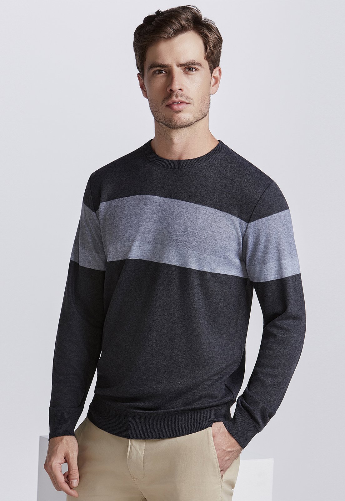 SUETER MASCULINO AD FASHION MESCLA PRETO/CINZA