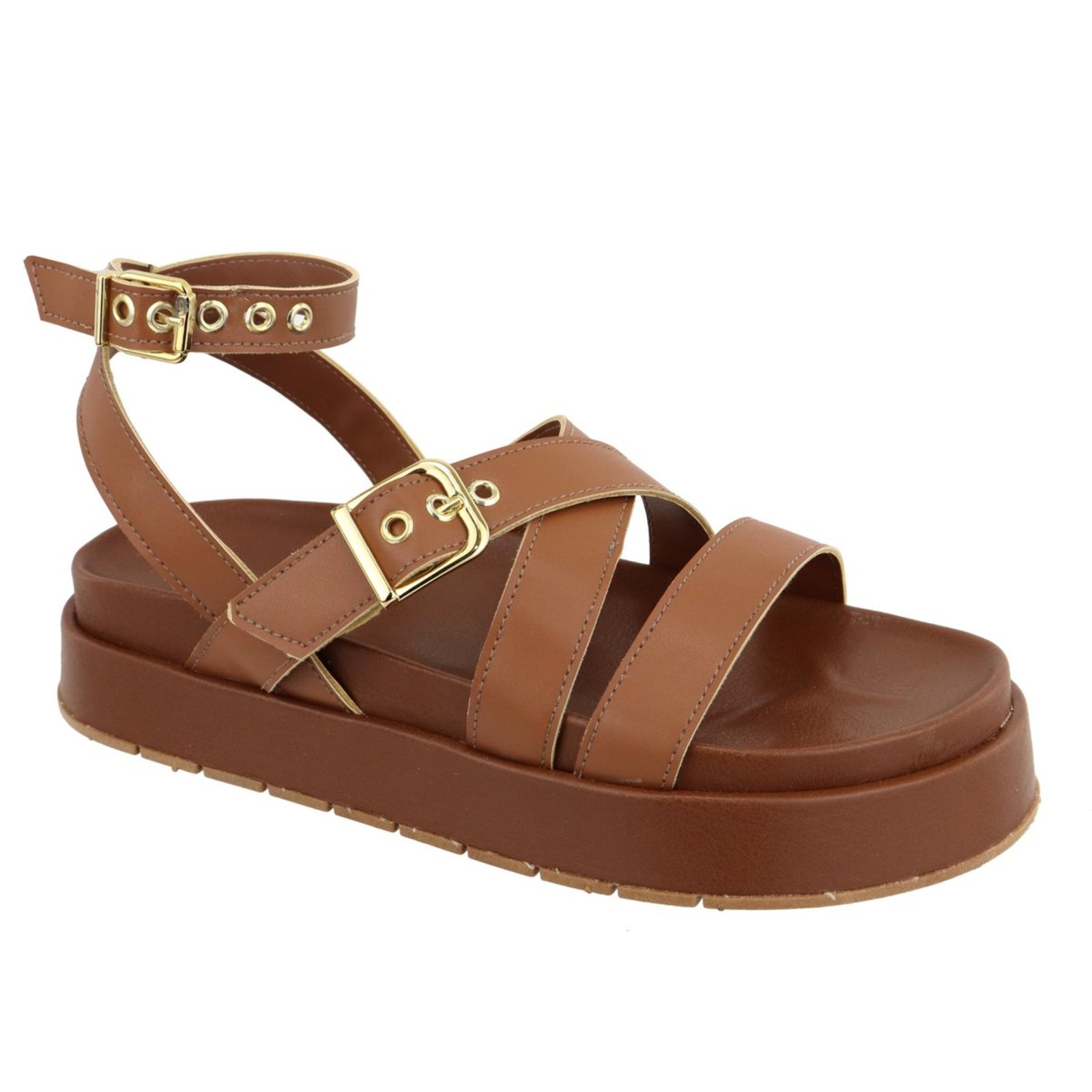 Sandalia Papete Flatform Feminina Caramelo Tiras Sola Alta Tellini Store