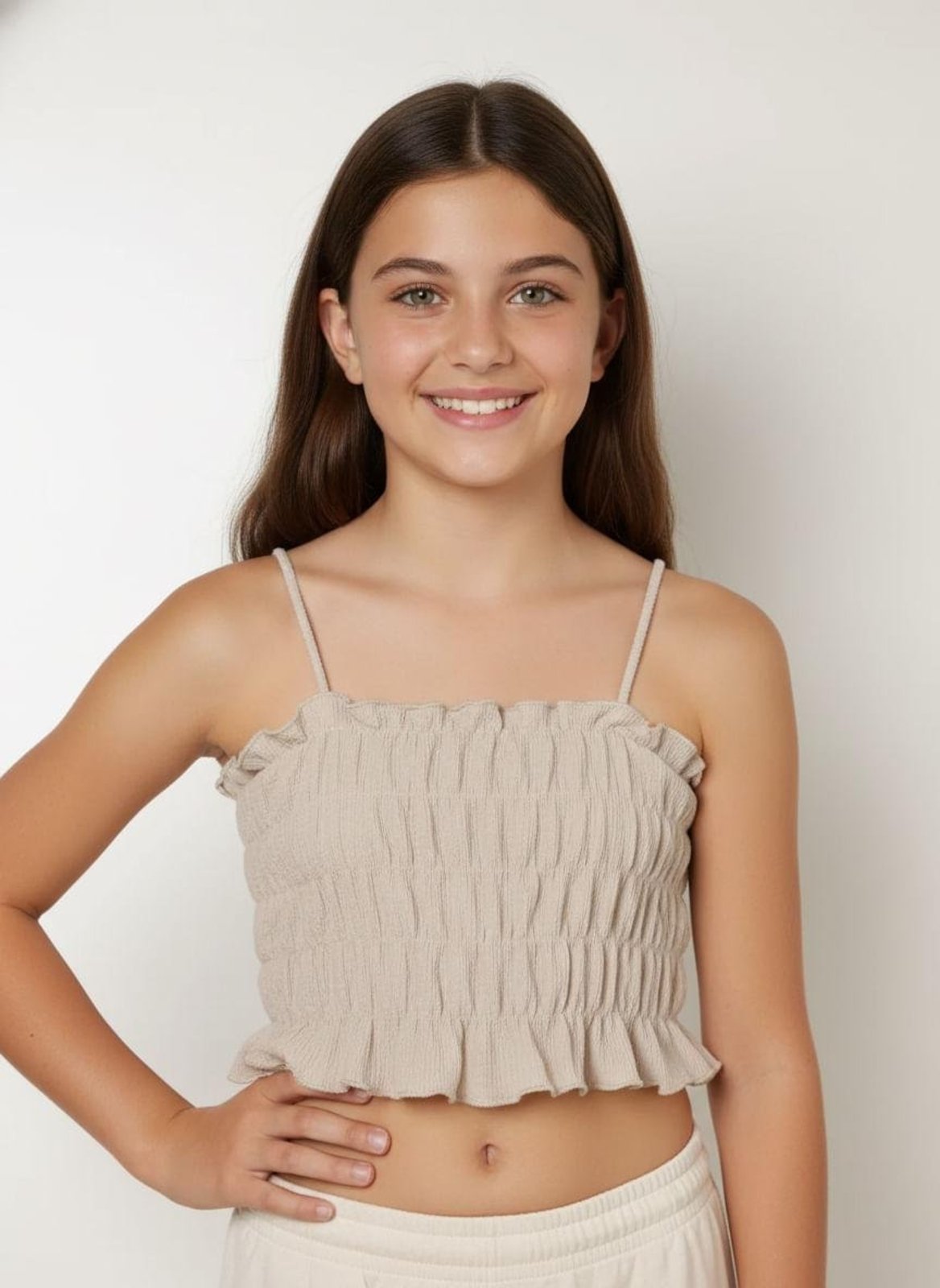 Infantil - Blusa Cropped Texturizada Juvenil Para Menina BEGE