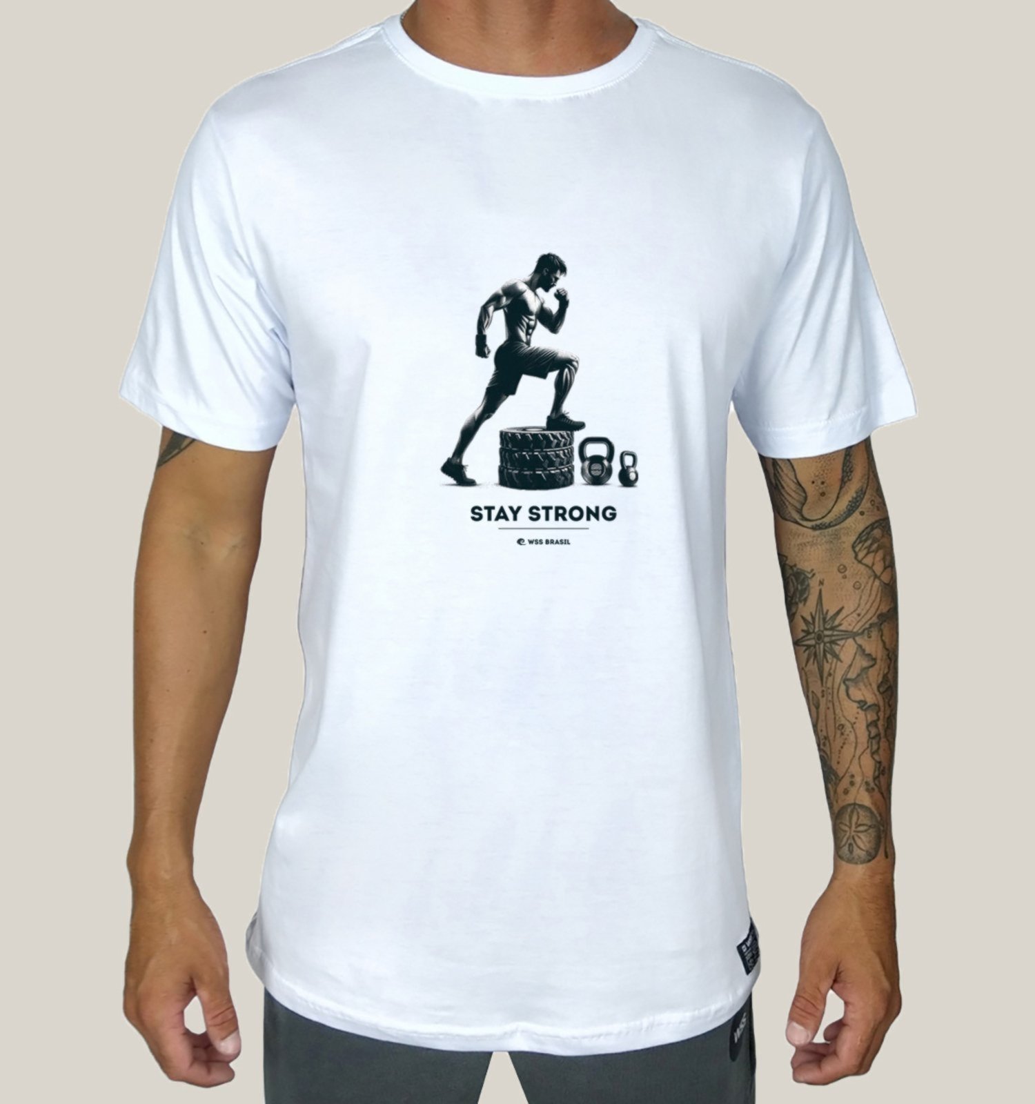 Camiseta Academia Branca Masculina Algodão Prime WSS Old School Gym Branco