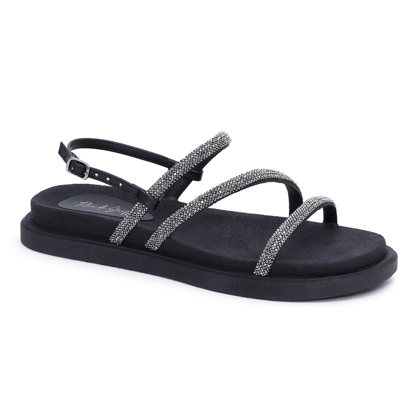 Sandália Papete F G Flor de Griffe Flat Brilho Preto