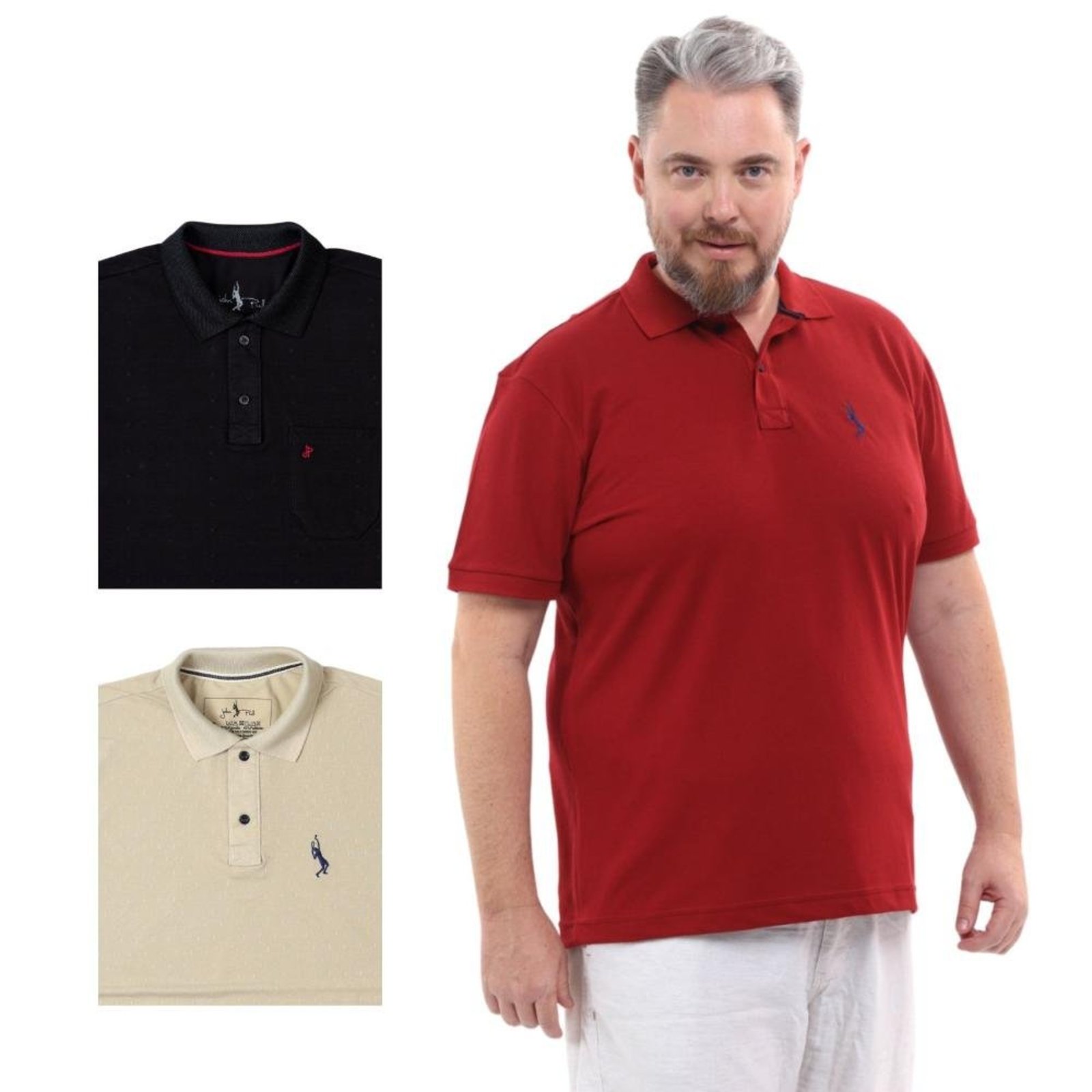 Kit 3 Camisa Polo Masculina Plus Size Piquet Algodão Leve