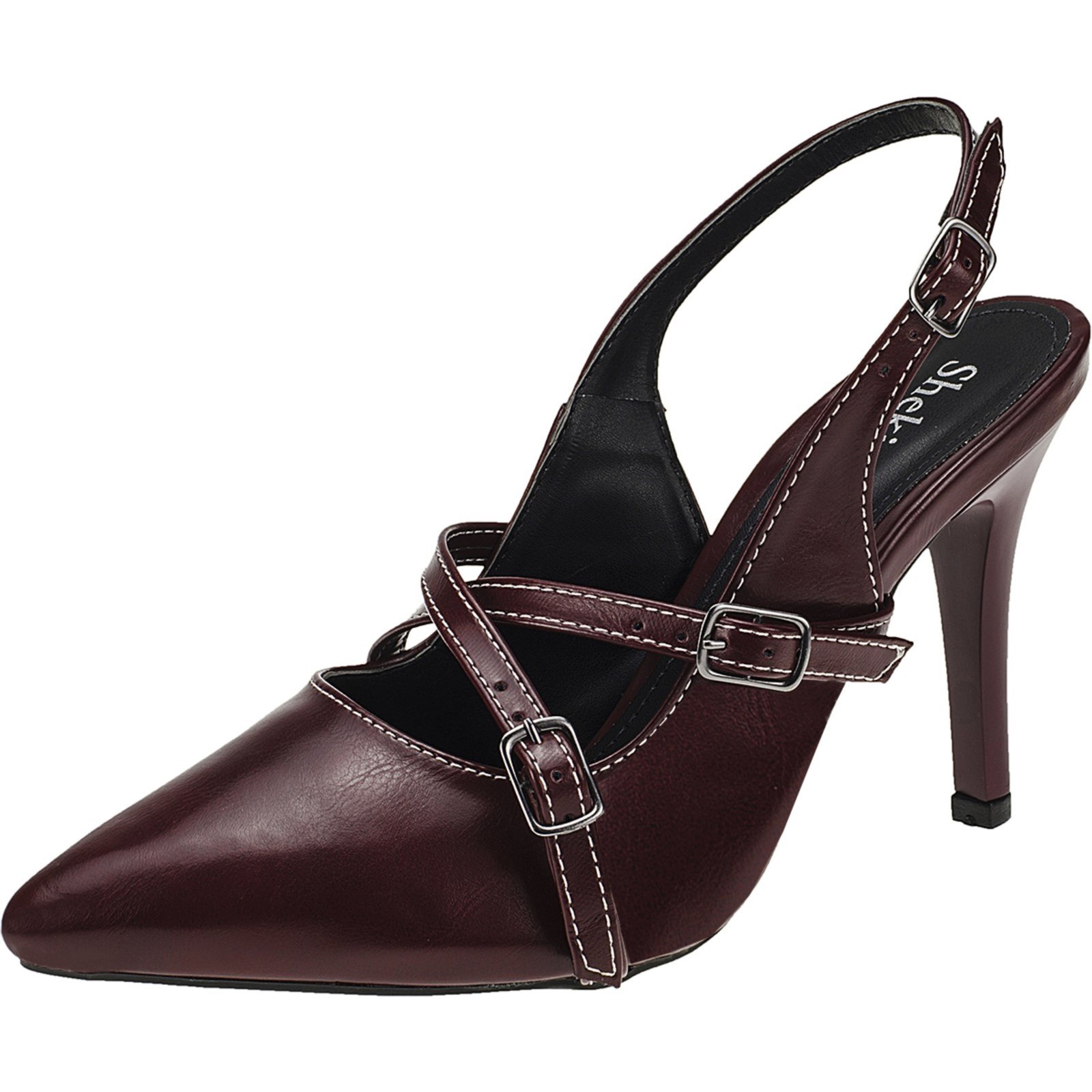 Scarpin Salto Fino Alto Bico Fino Slingback Stiletto Shekinah Sapato Noiva Marsala
