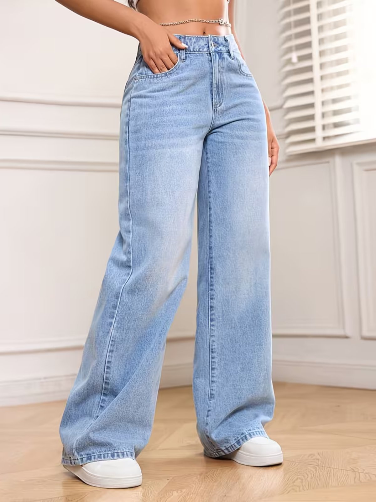 Calça Wide Leg Feminina Kovali Fashion Store Confortavel e Básica Tecido Premium Azul Clara