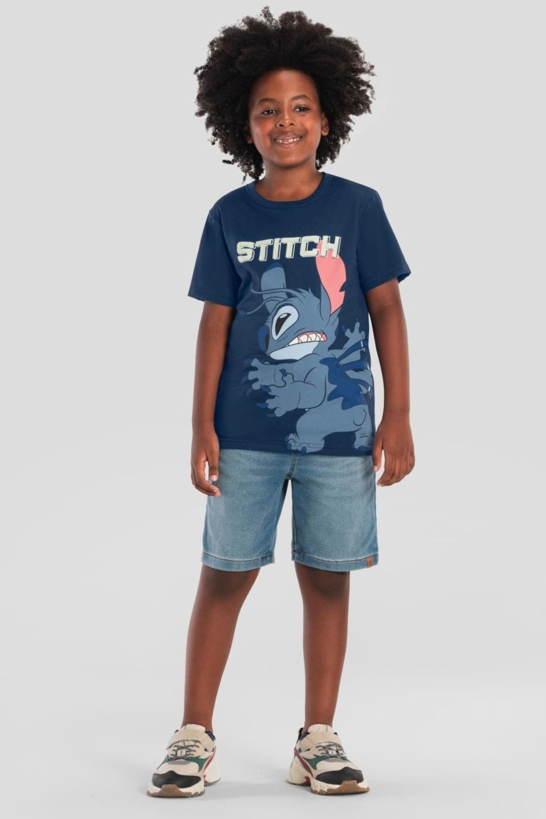 Infantil – Camiseta menino do Stitch em gel Brandili Azul