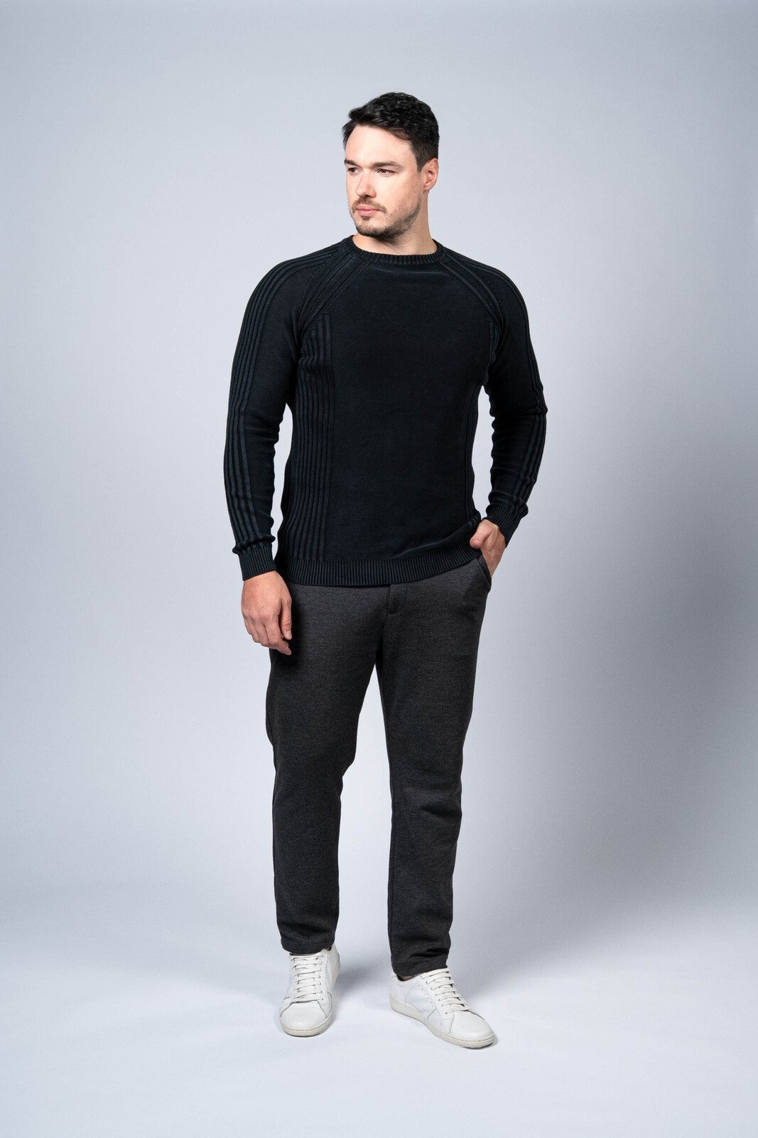 Blusão Tricô Algodão Raglan Azul Marinho Estonado