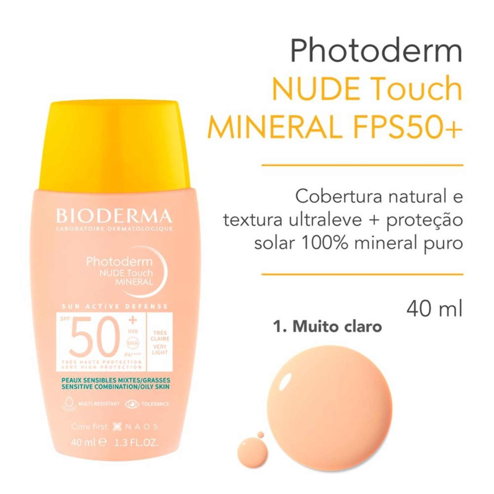 Vista 3 Bioderma Photoderm Prot Solar Facial Fps50+ Muito Claro 40ml incolor BIODERMA incolor