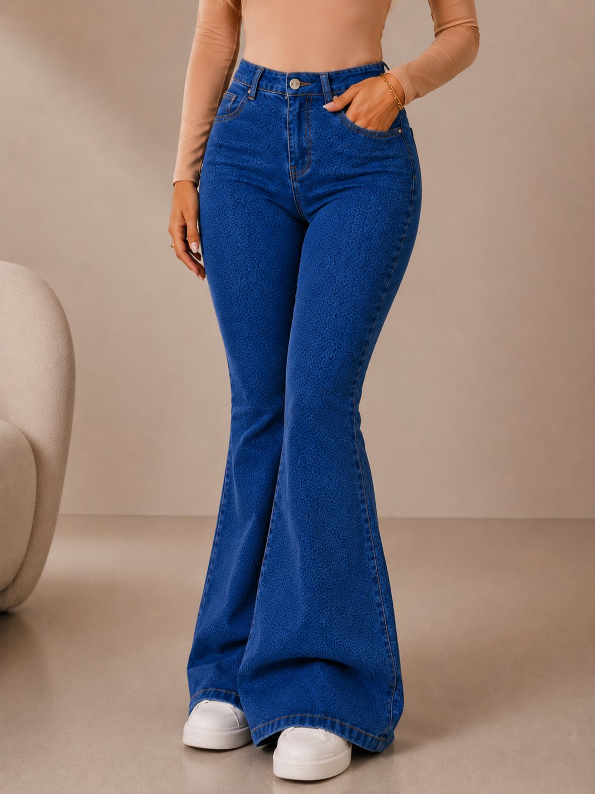 Calça Flare Feminina Mys Jeans Escura Cintura Alta Modela o Corpo