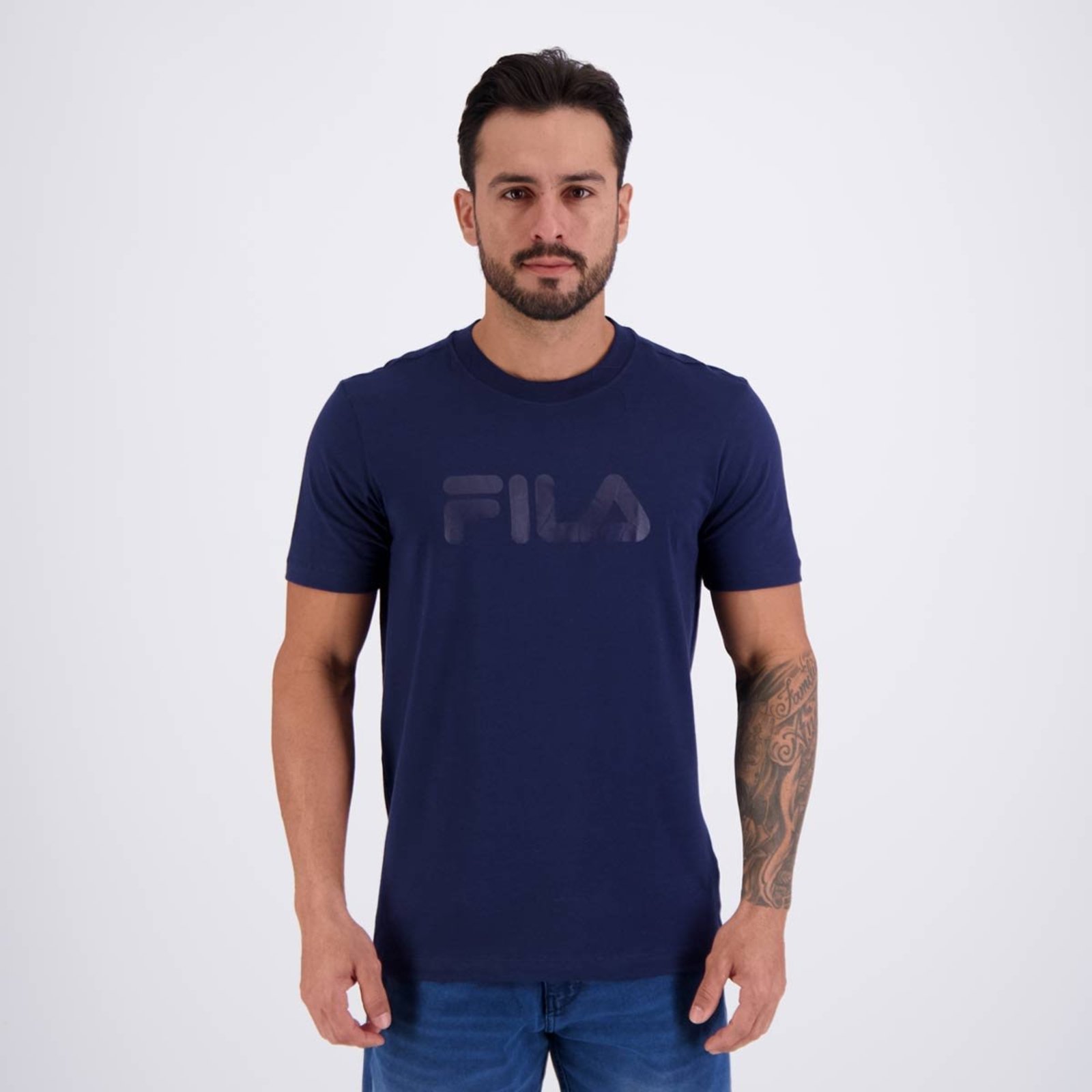 Camiseta Fila Regular Letter Premium IV Marinho e Cinza