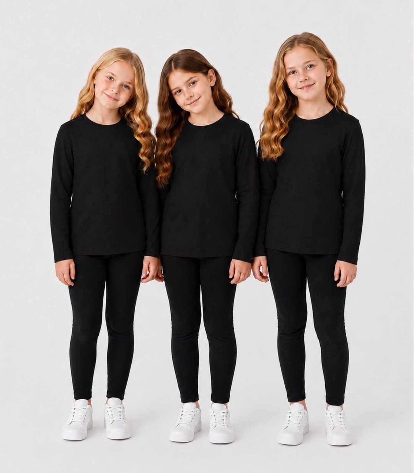 Infantil - Kit 3 Camisetas Menina Manga Longa Térmicas Rovi Preto