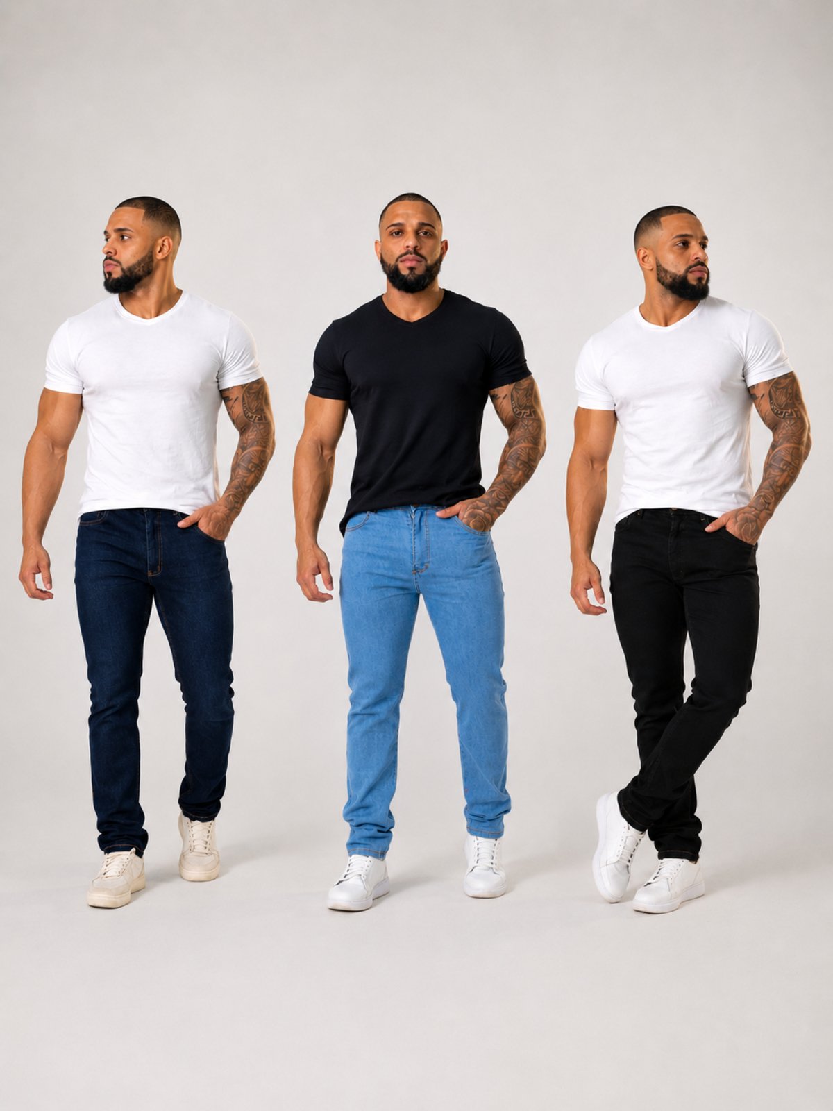Kit 3 Calças Jeans Masculina Skinny Yellow Jeans Azul Escuro Delave Preto