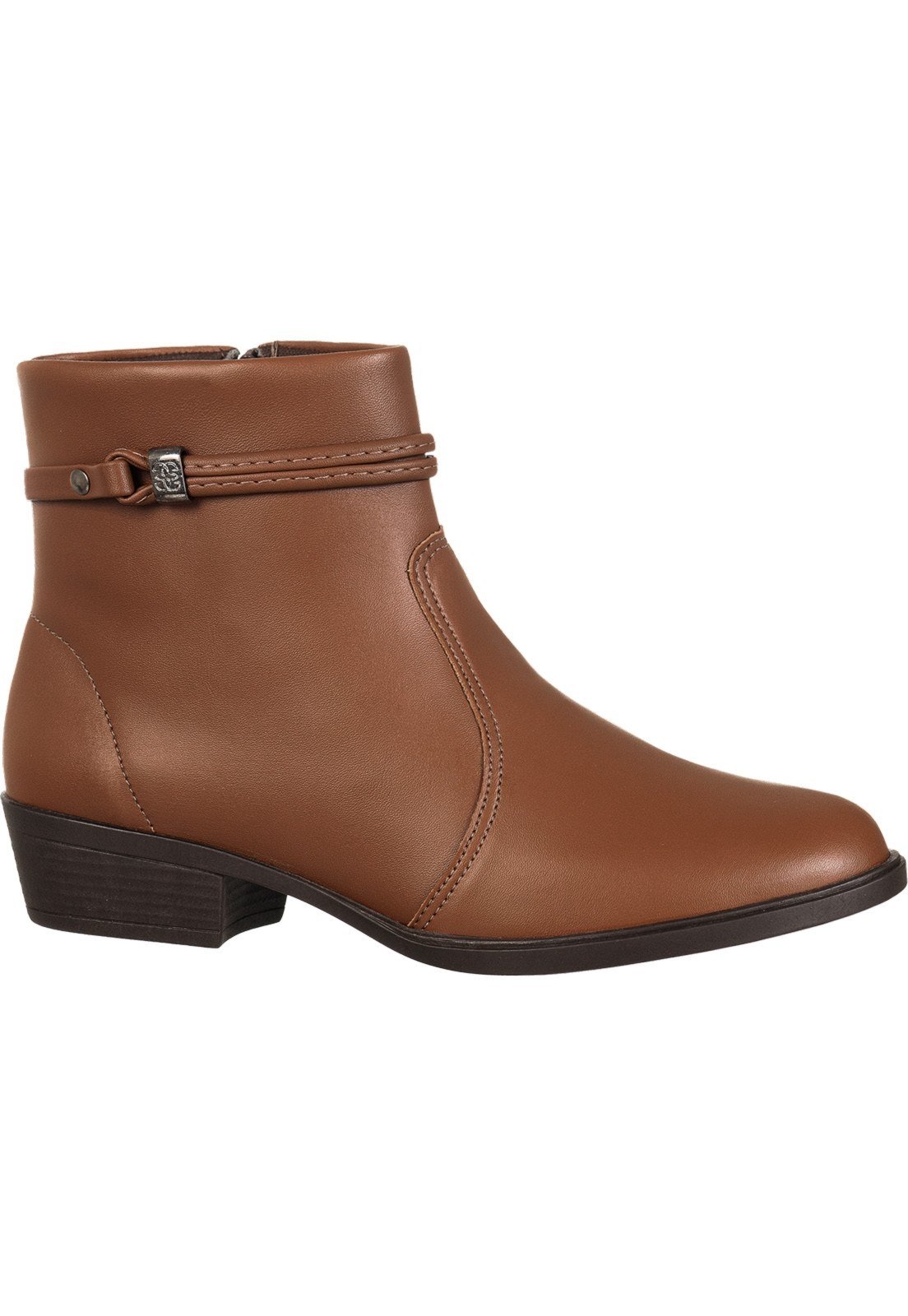 Bota Feminina Bico Redondo Gigil Salto Baixo Zíper Caramelo