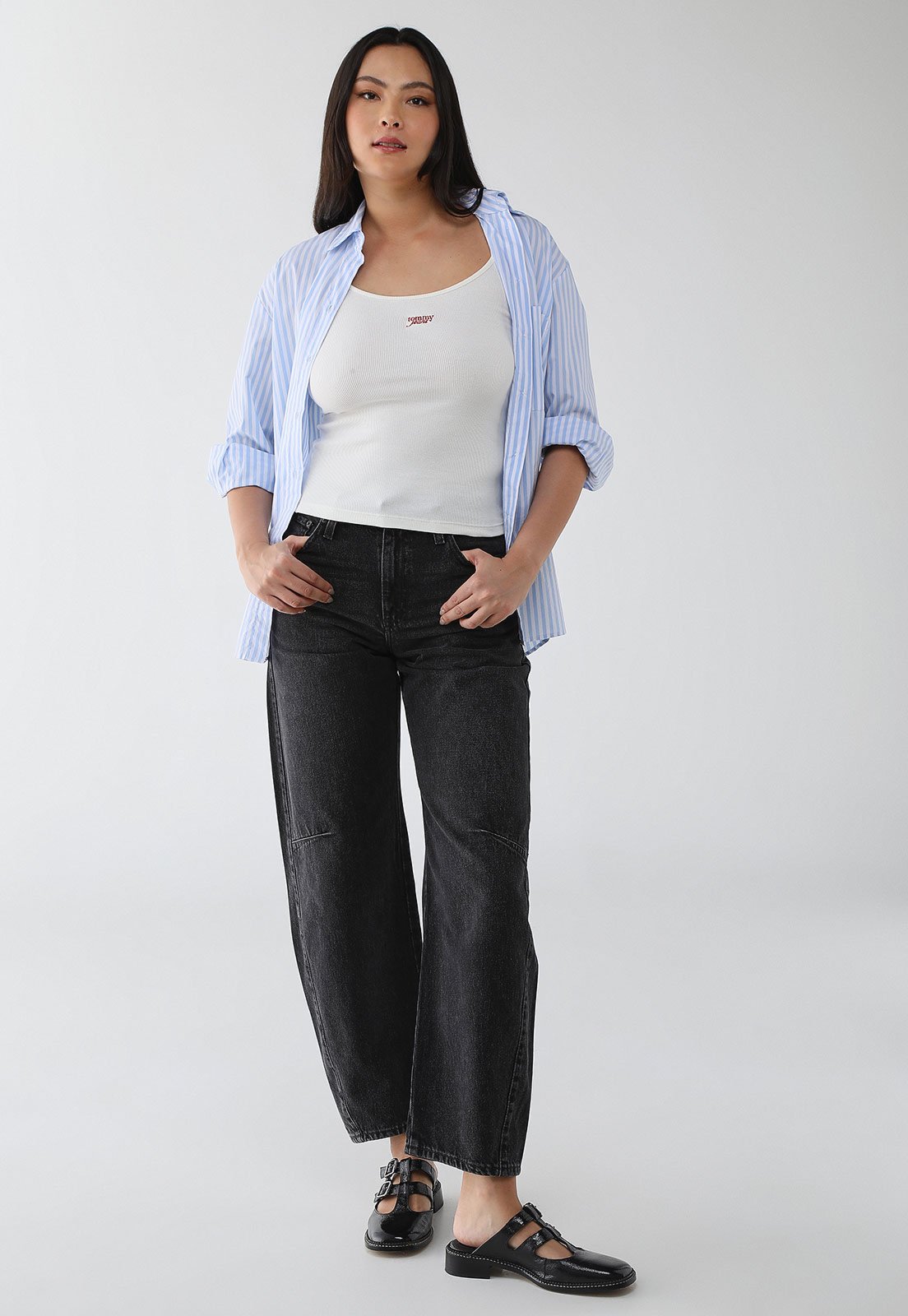 Vista 3 Regata Feminina Tommy Jeans TJW Script Strappy Top Branca branco Tommy Jeans branco
