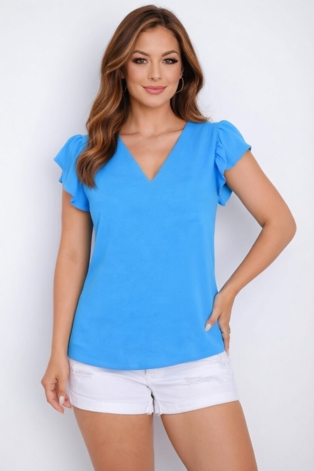 Blusa D Bell Outlet Fashion Gola V Azul