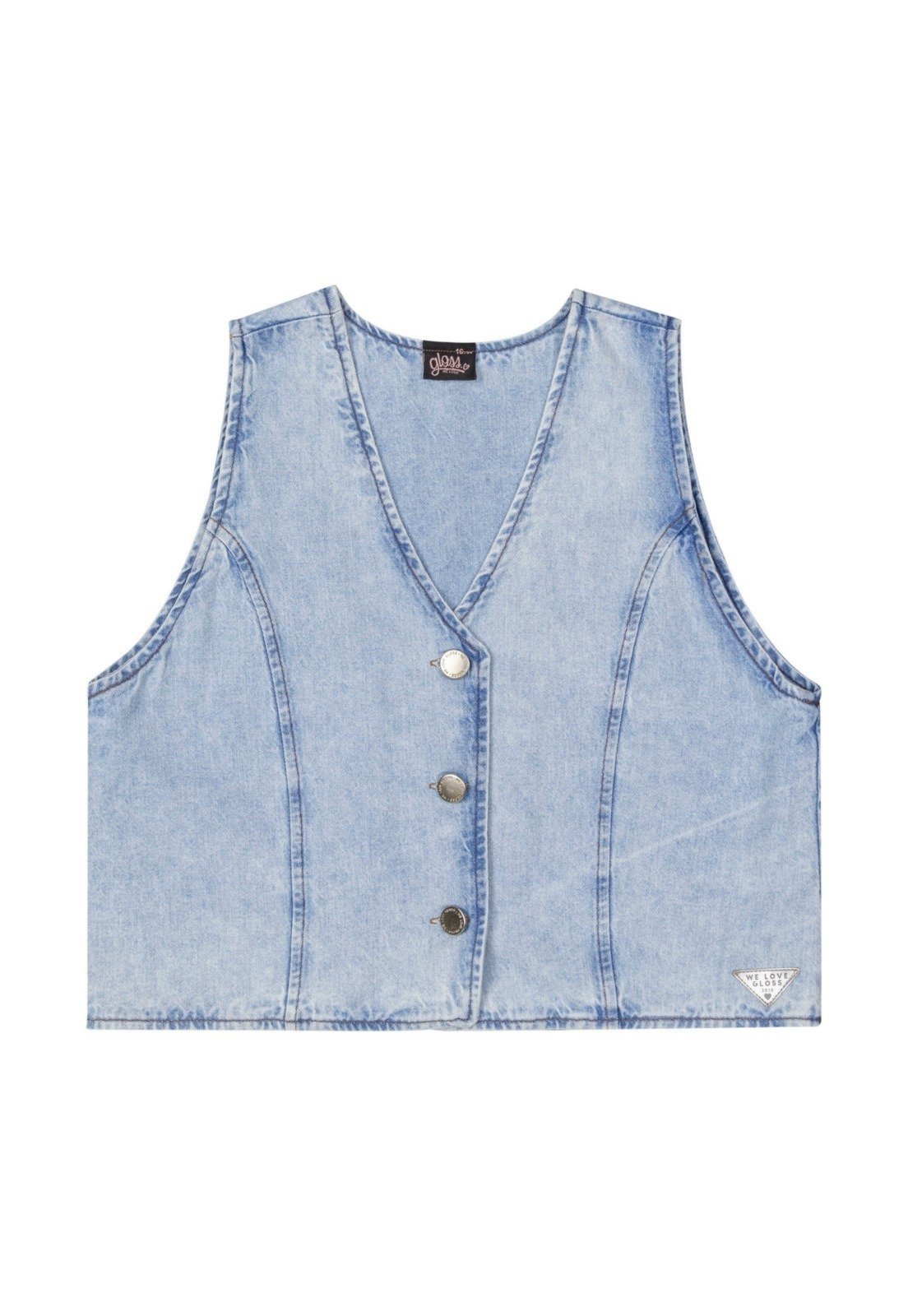 Vista 3 Infantil - Colete Cropped Jeans Juvenil Gloss azul Gloss azul