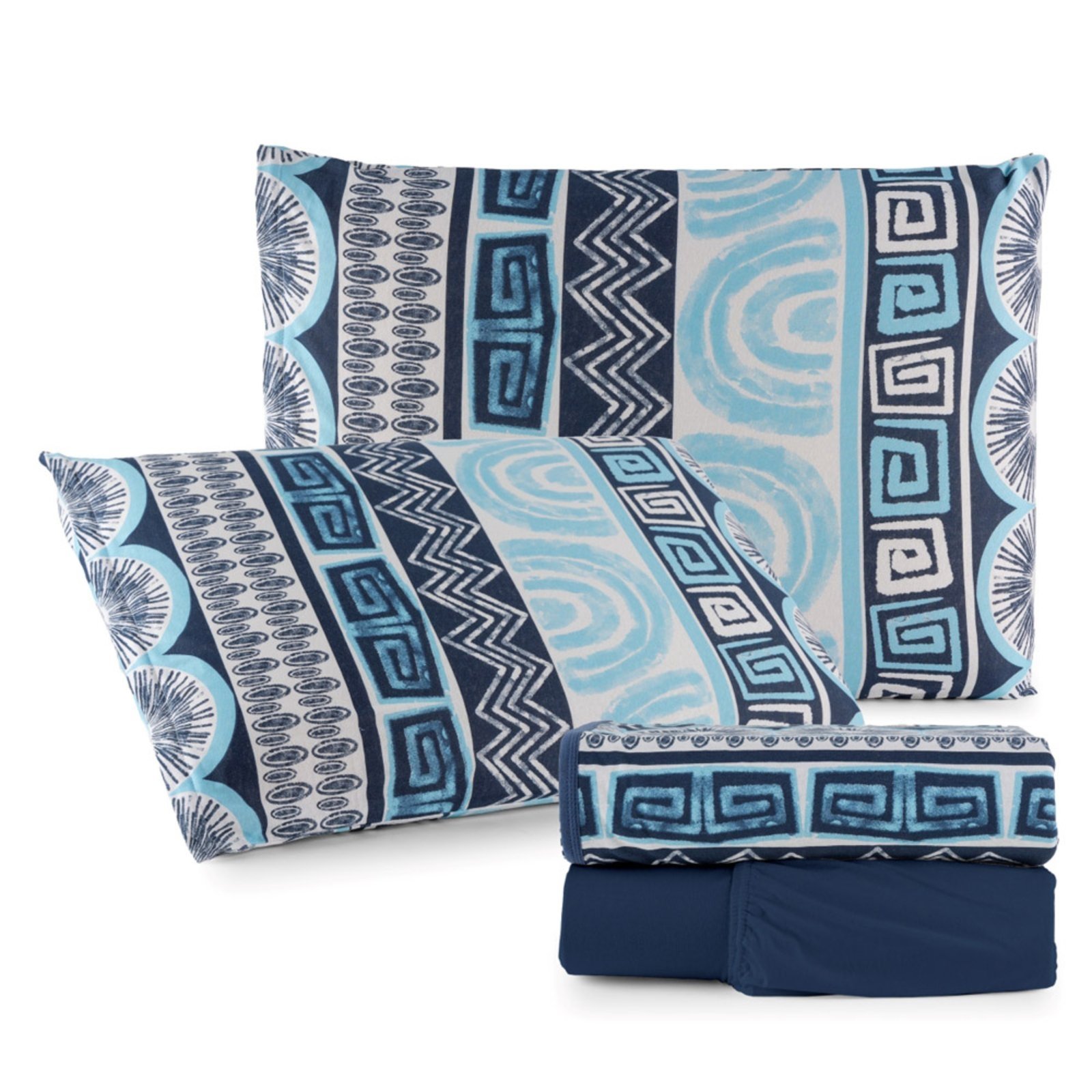 Jogo Cama Lençol Casa Scarpa Sonnet Queen Malha Estampada Algodão 4 Peças - Geométrico - Azul Marinho