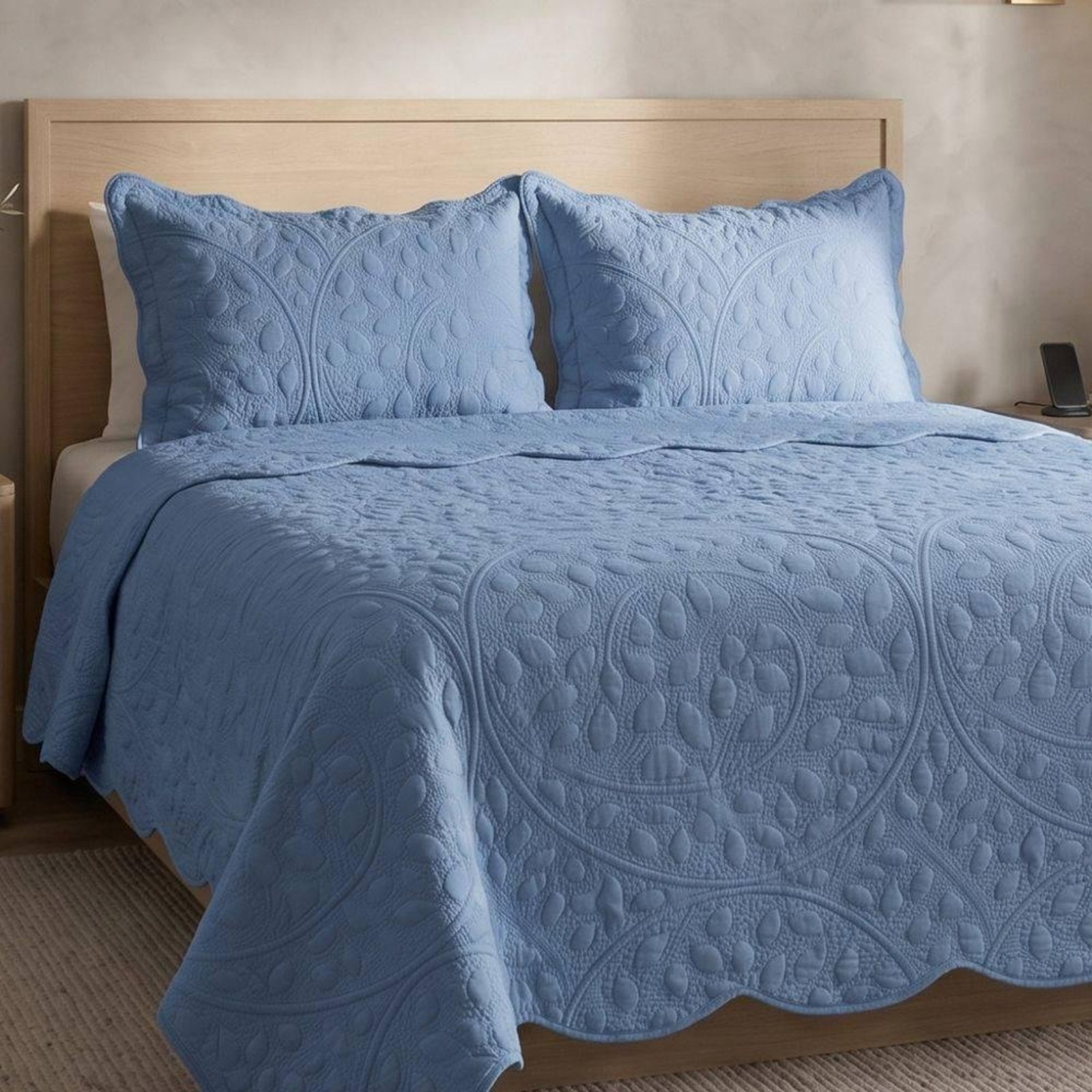 Cobre Leito Queen Vintage Micropercal 300 Fios 3 Peças - Azul - 100% Poliéster