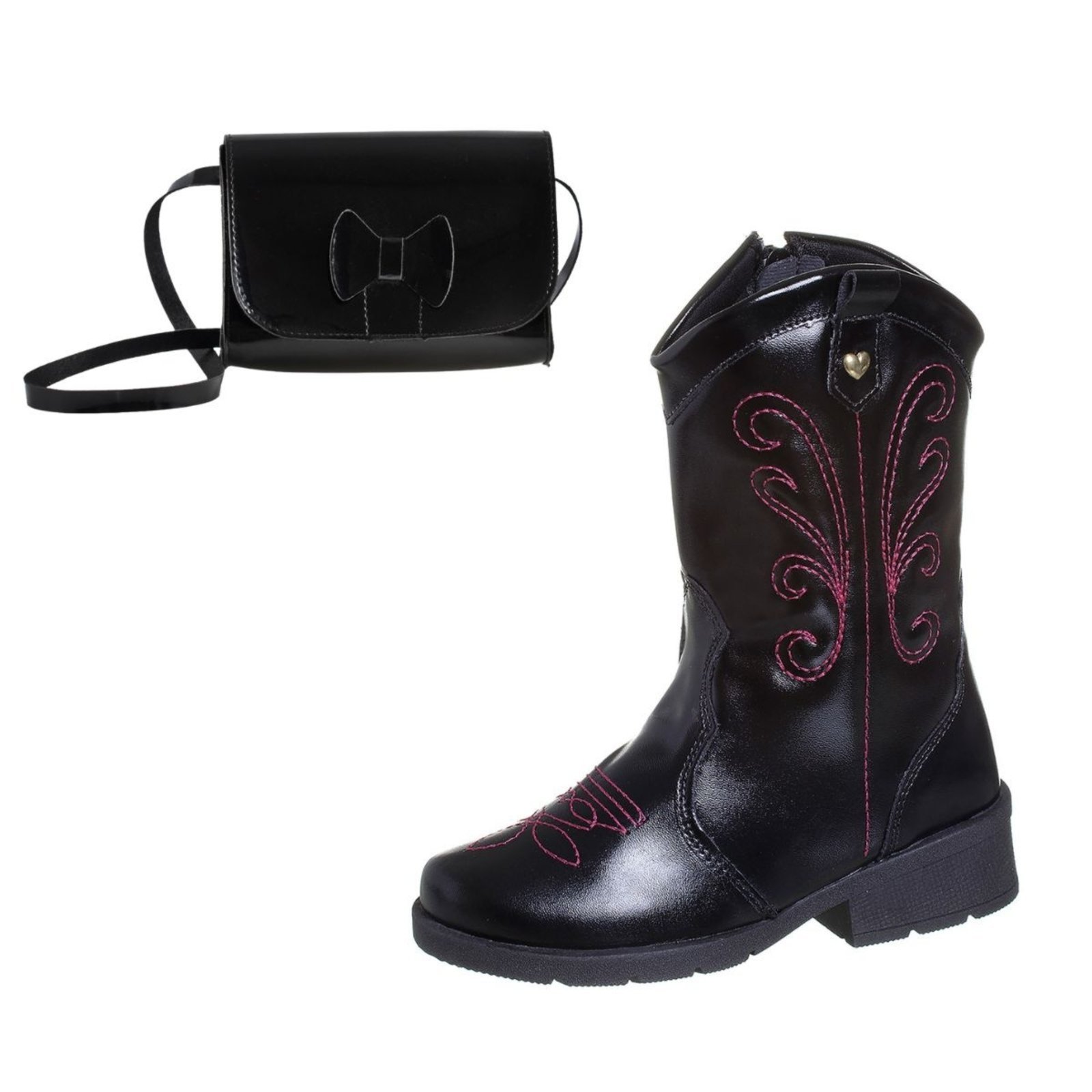 Vista 2 Infantil - Kit Menina Bota e Bolsa Angipé preto Angipé preto