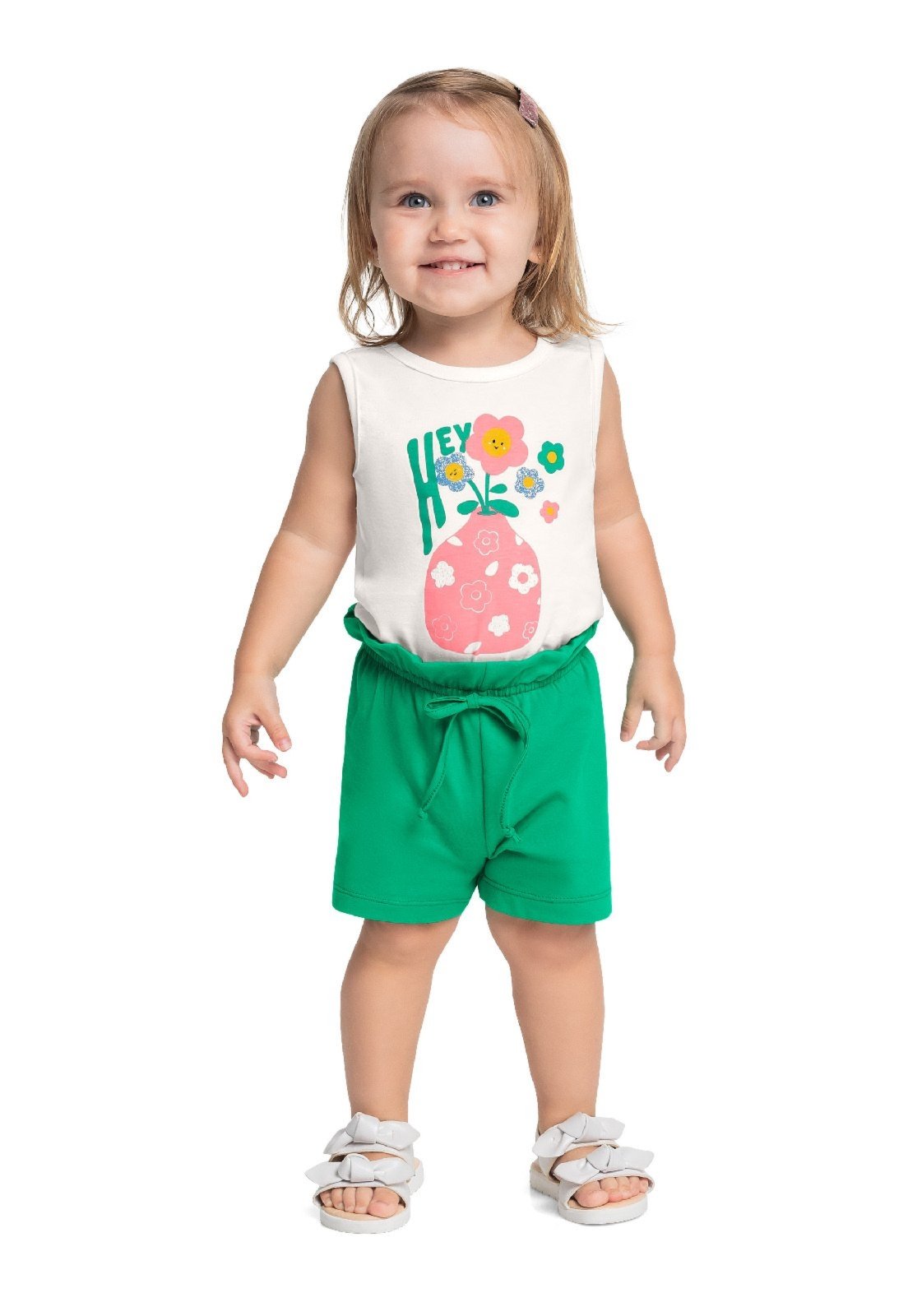 Infantil - Conjunto Regata Florezinhas Short Bee Loop Bege