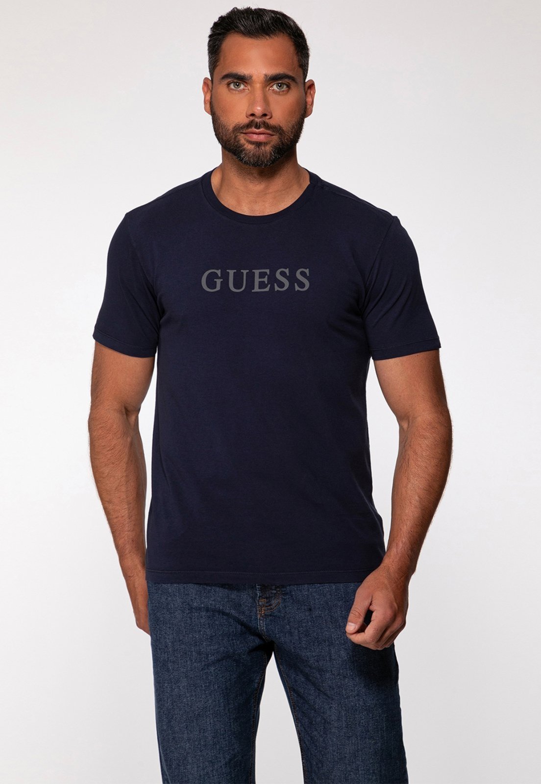 Camiseta Silk Relevo Guess Azul Escuro