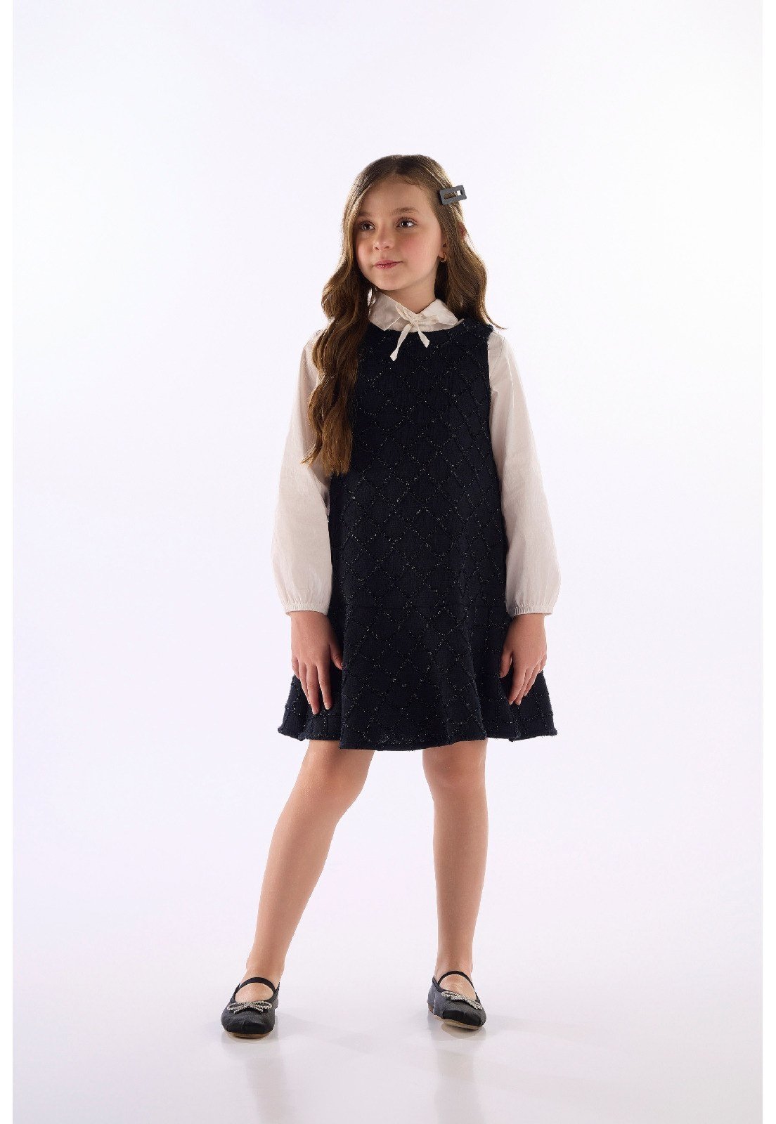 Infantil - Vestido Malha Texturizada Godê Quimby Preto