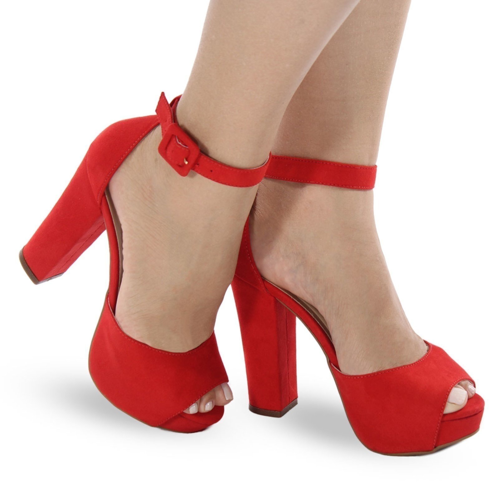Sandália Modarpe Meia Pata Salto Alto Grosso Vermelho M09