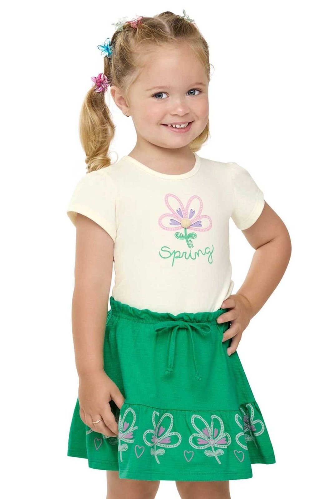 Infantil - Conjunto Menina Flor Com Pompom Elian Bege