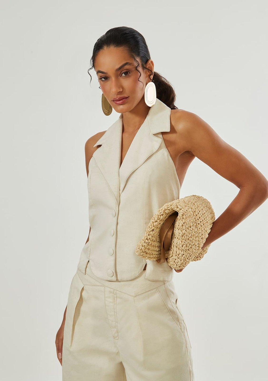 Colete Maria Valentina Ajustado Sem Manga Padrão Off-white