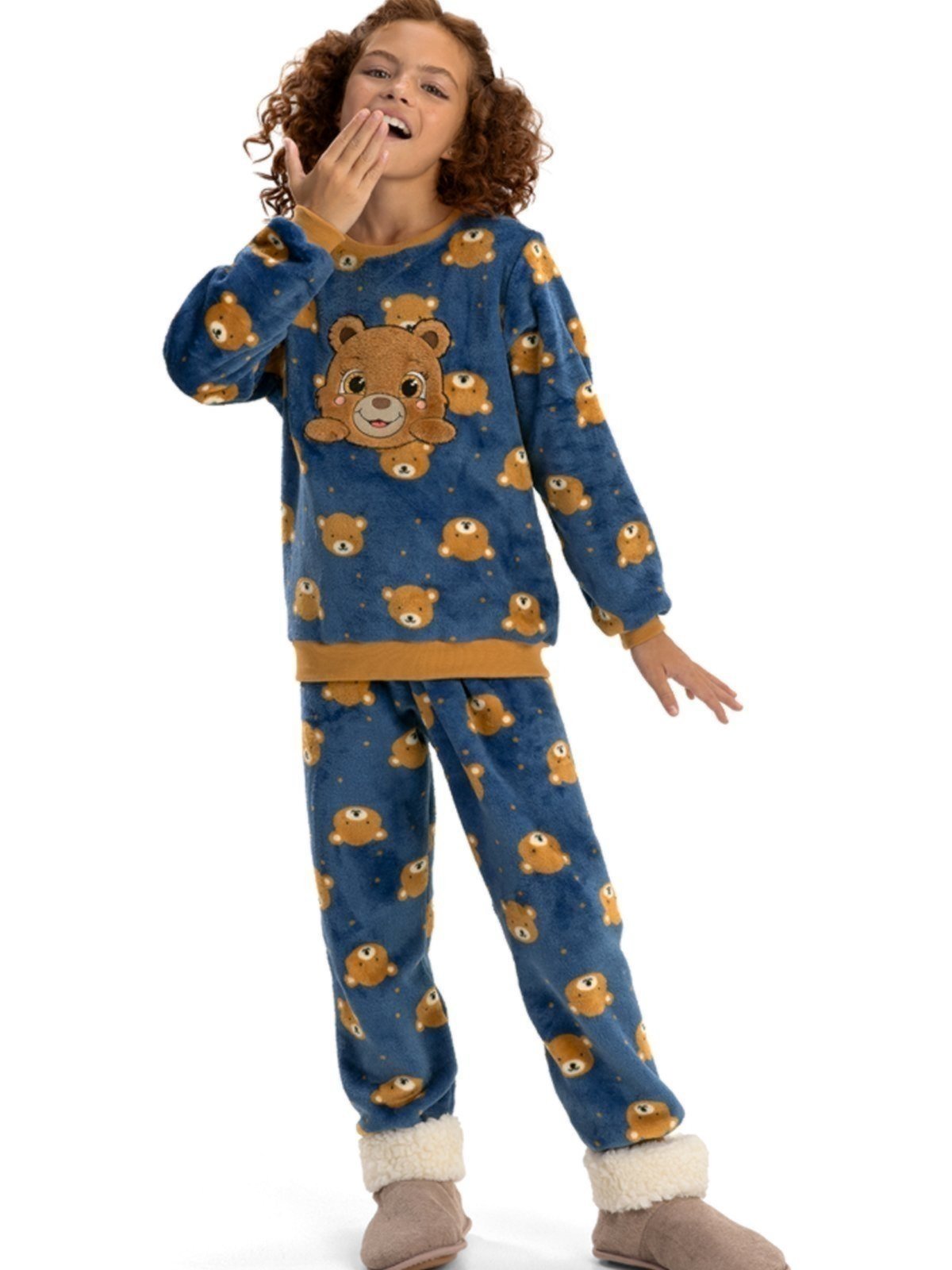 Pijama em Fleece Menina Magicamente Teddy Marinho