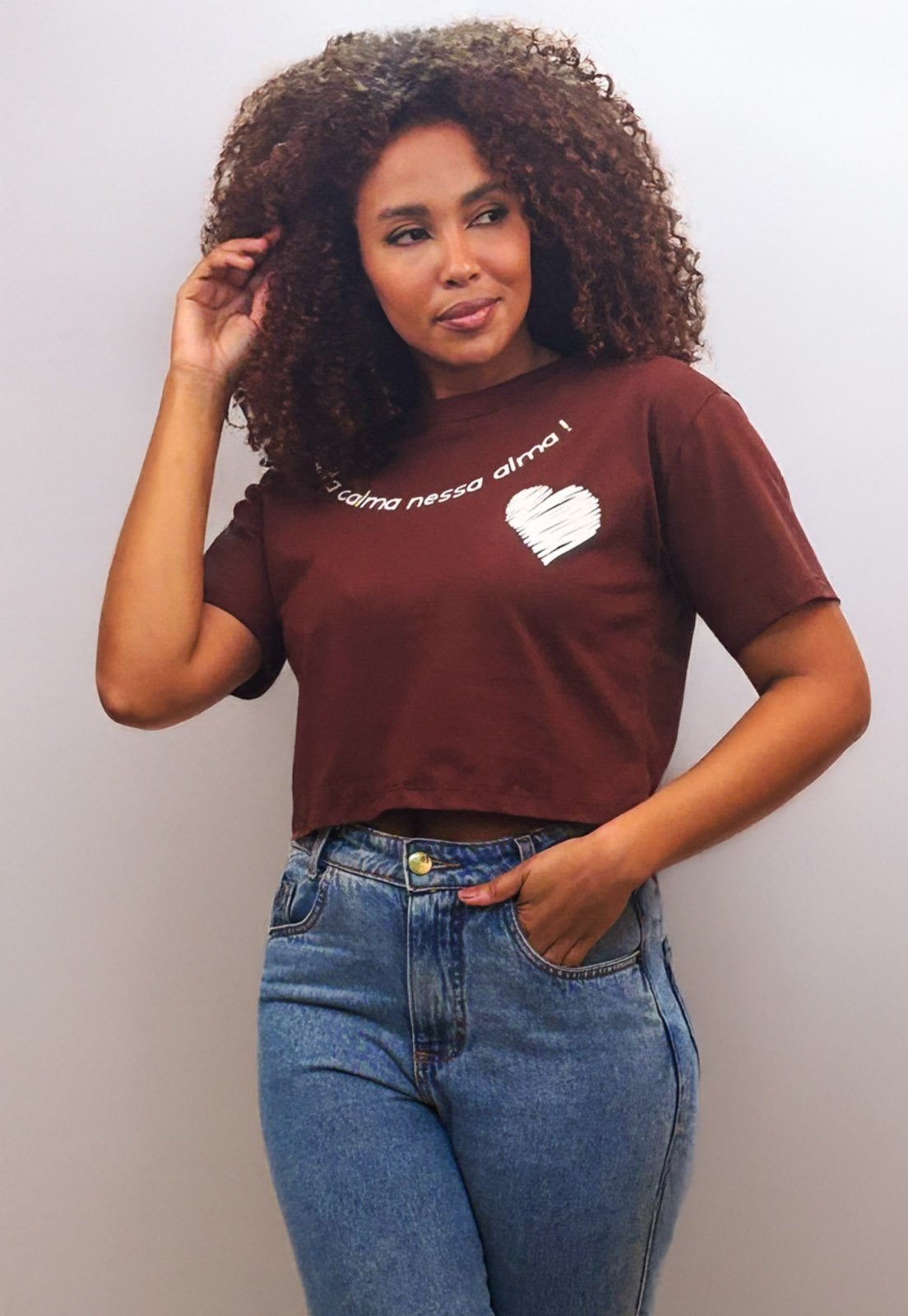 Blusa Cropped Cabanafree Algodão Manga Curta Marrom