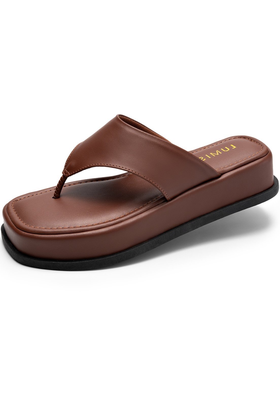 Tamanco Feminino Lumiss Flatform Chinelo De Dedo Papete Confortável Marrom