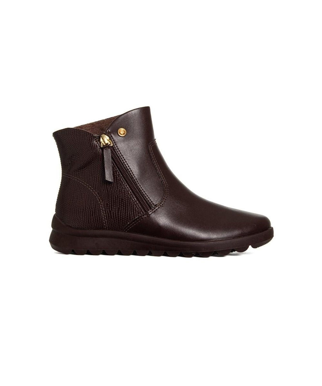 Bota Cano Curto Comfortflex Forrada Ziper Marrom Incolor